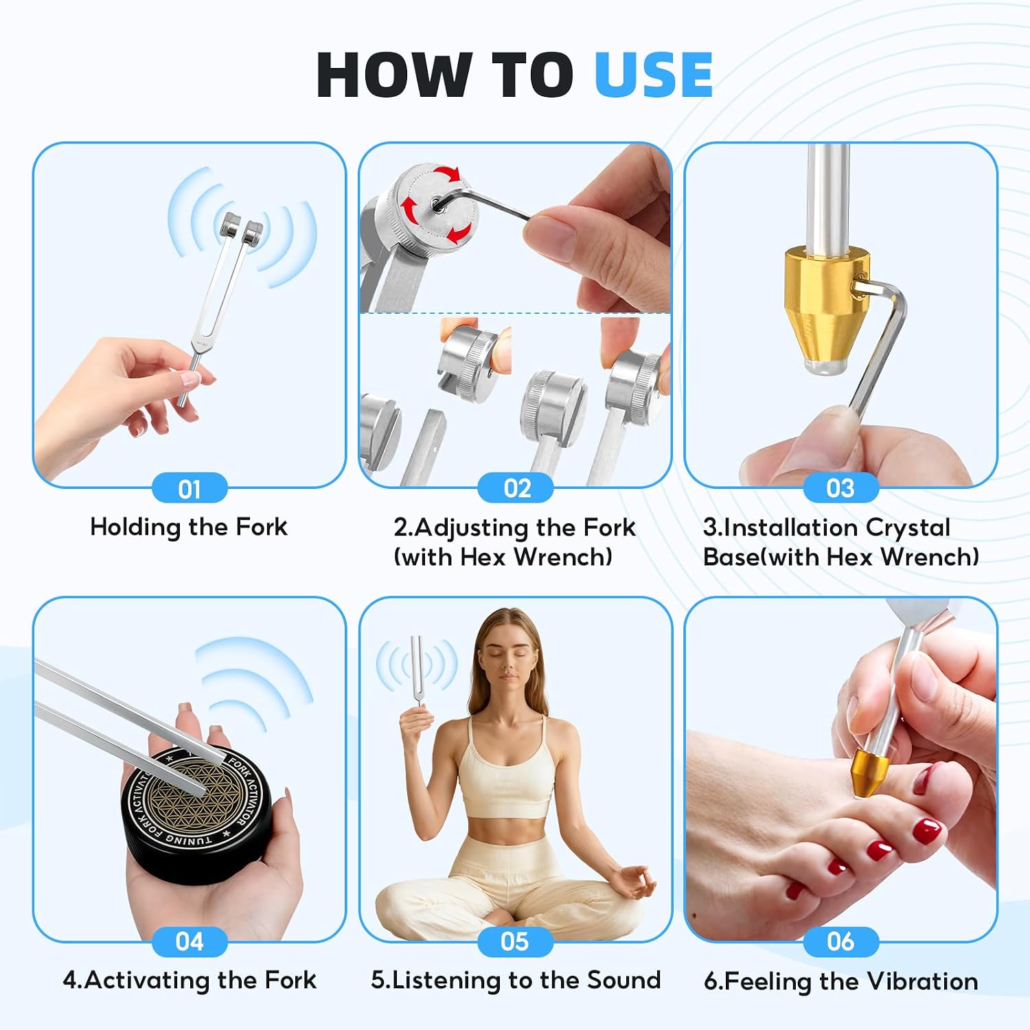 Detalle de Tuning Forks for Healing: 128Hz, 136Hz, 256Hz, 384Hz Set for Meditation, Yoga & Chakra Therapy