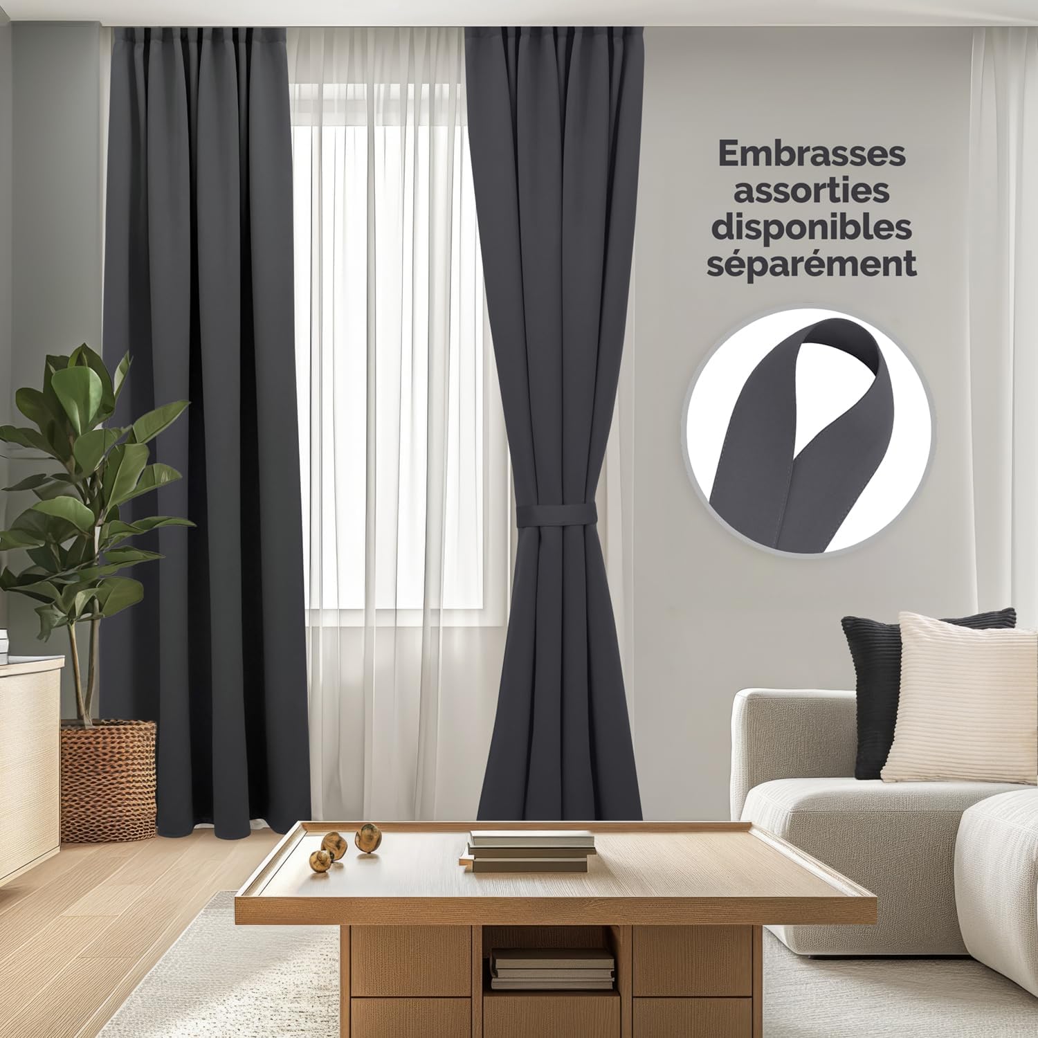 Thumbnail 5 de Lot de 2 rideaux occultants Blumtal à galon fronceur Oeko-TEX anthracite 245 x 140 cm