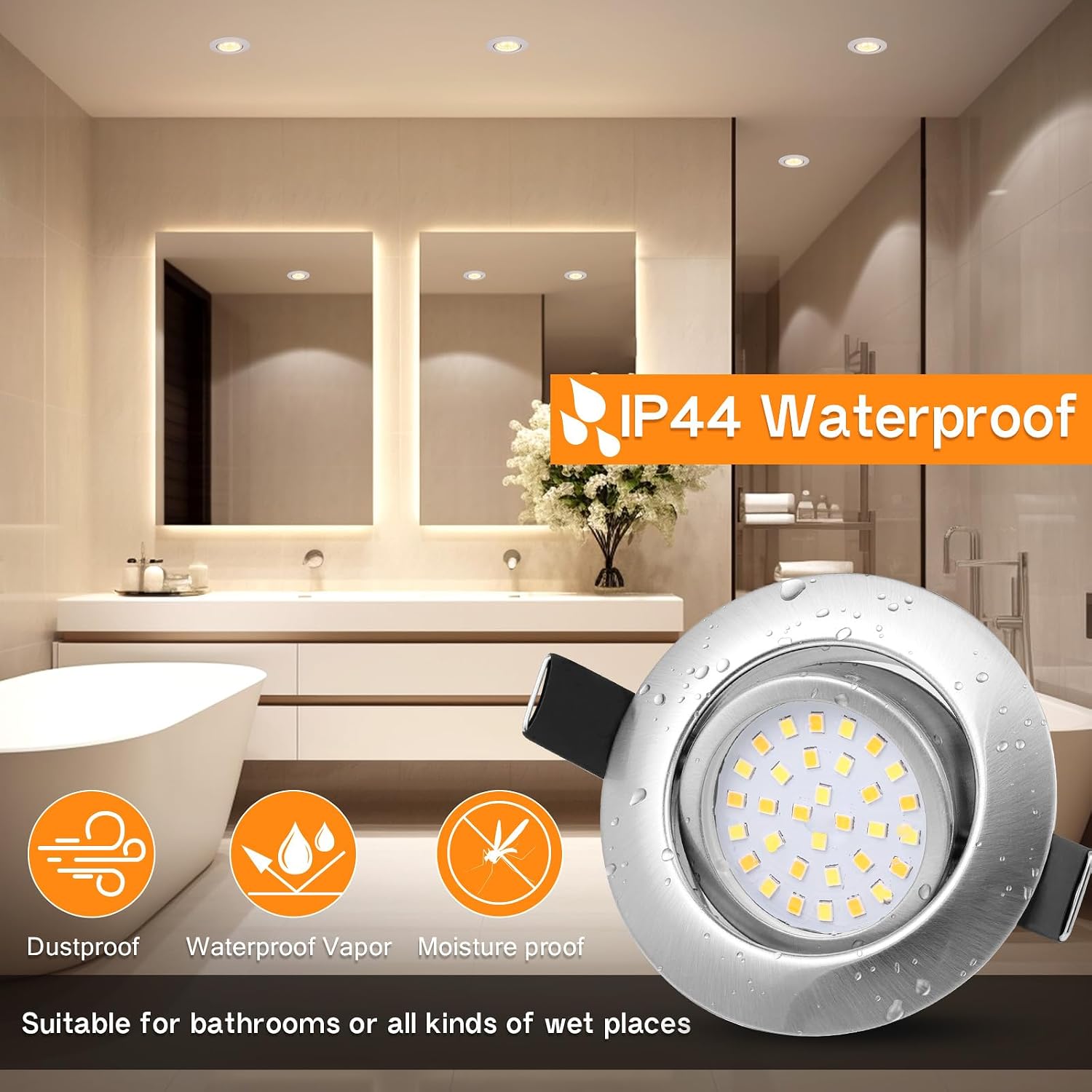 Thumbnail 4 de GeyouLux LED Einbaustrahler 230V 6W IP44 (6er-Set) dimmbar, 3CCT 45° schwenkbar – 65–75 mm EinbauØ