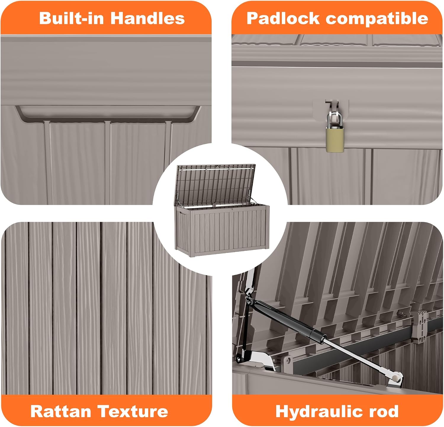 Thumbnail 3 de PatioZen 246 Resin Deck Box, Lockable Gray Outdoor Storage with Hinged Lid