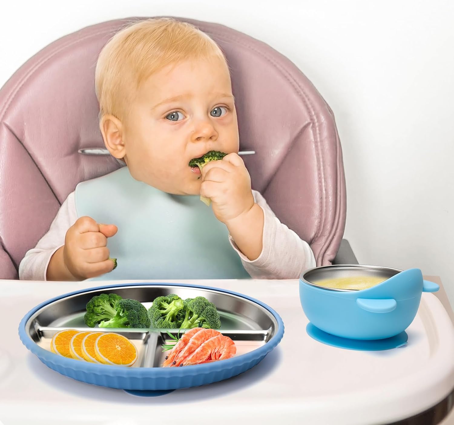 Thumbnail 6 de CLDY 2-teiliges Babyteller-Set aus Edelstahl mit Saugnapf + 2 Breischalen (BPA-frei, auslaufsicher)