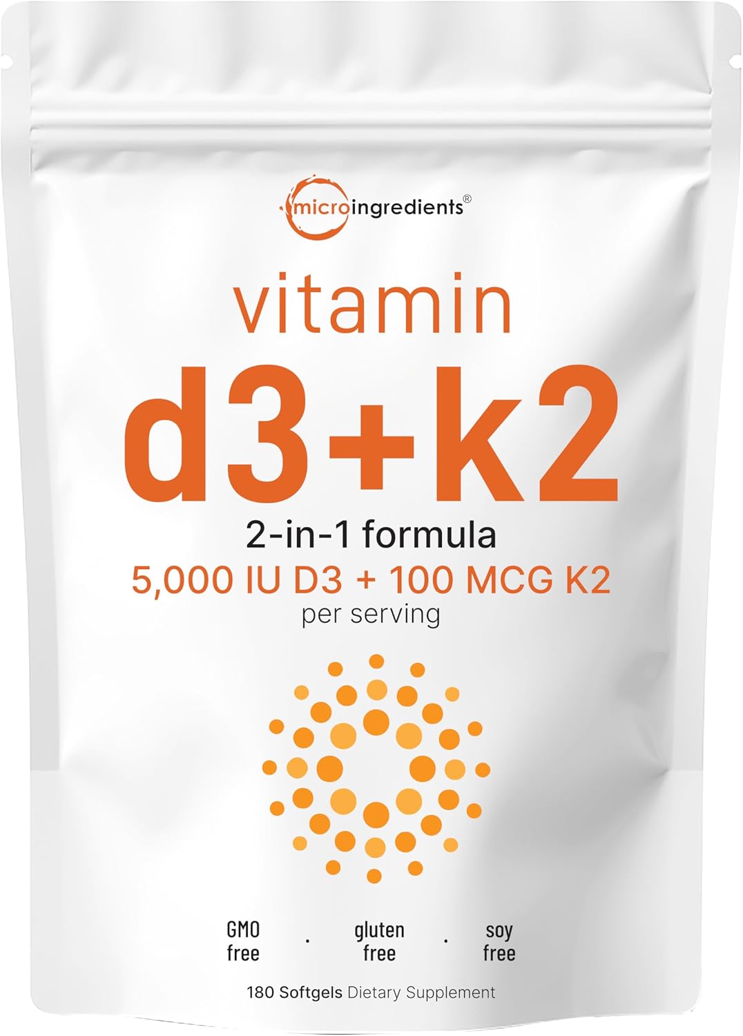 Detalle 2 de Micro Ingredients Vitamin D3 + K2 Supplement, 300 Softgels