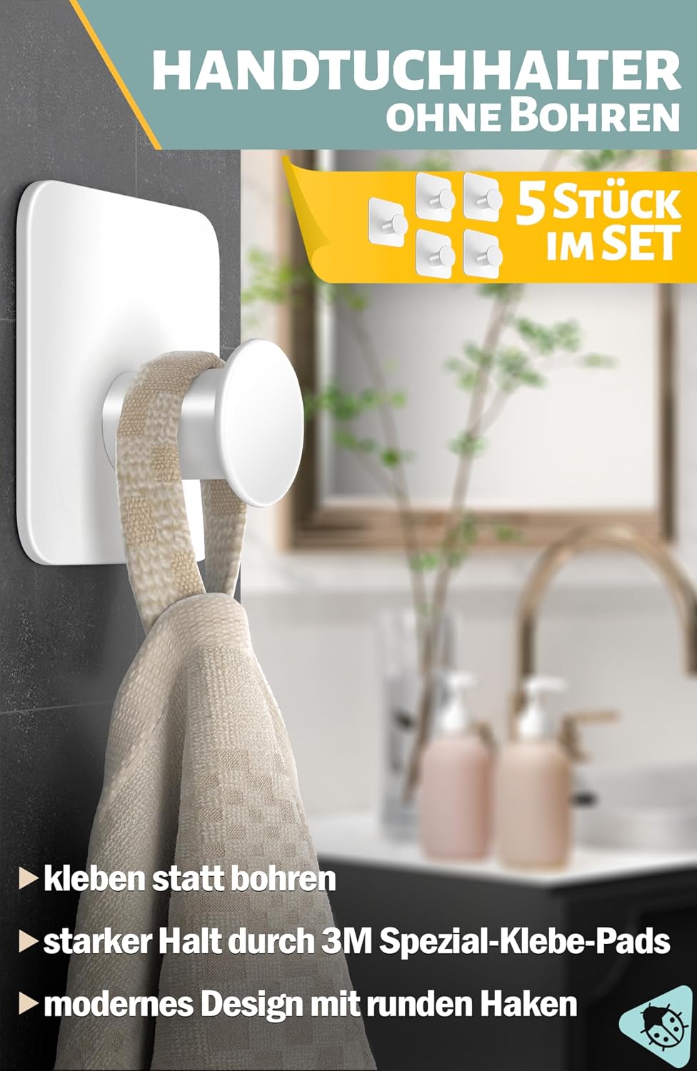 Thumbnail 1 de Menz Handtuchhalter ohne Bohren – 5er-Set selbstklebende Edelstahlhaken für Bad & Dusche