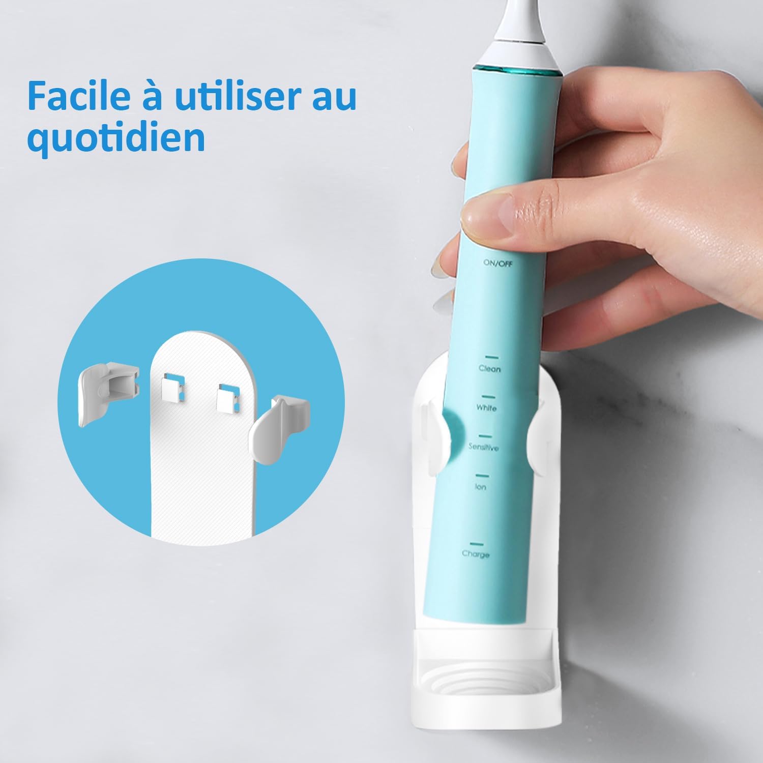 Thumbnail 6 de Support Brosses à Dents Électriques HOMMAND – Porte murale 2 pièces avec adhésif 3M, blanc
