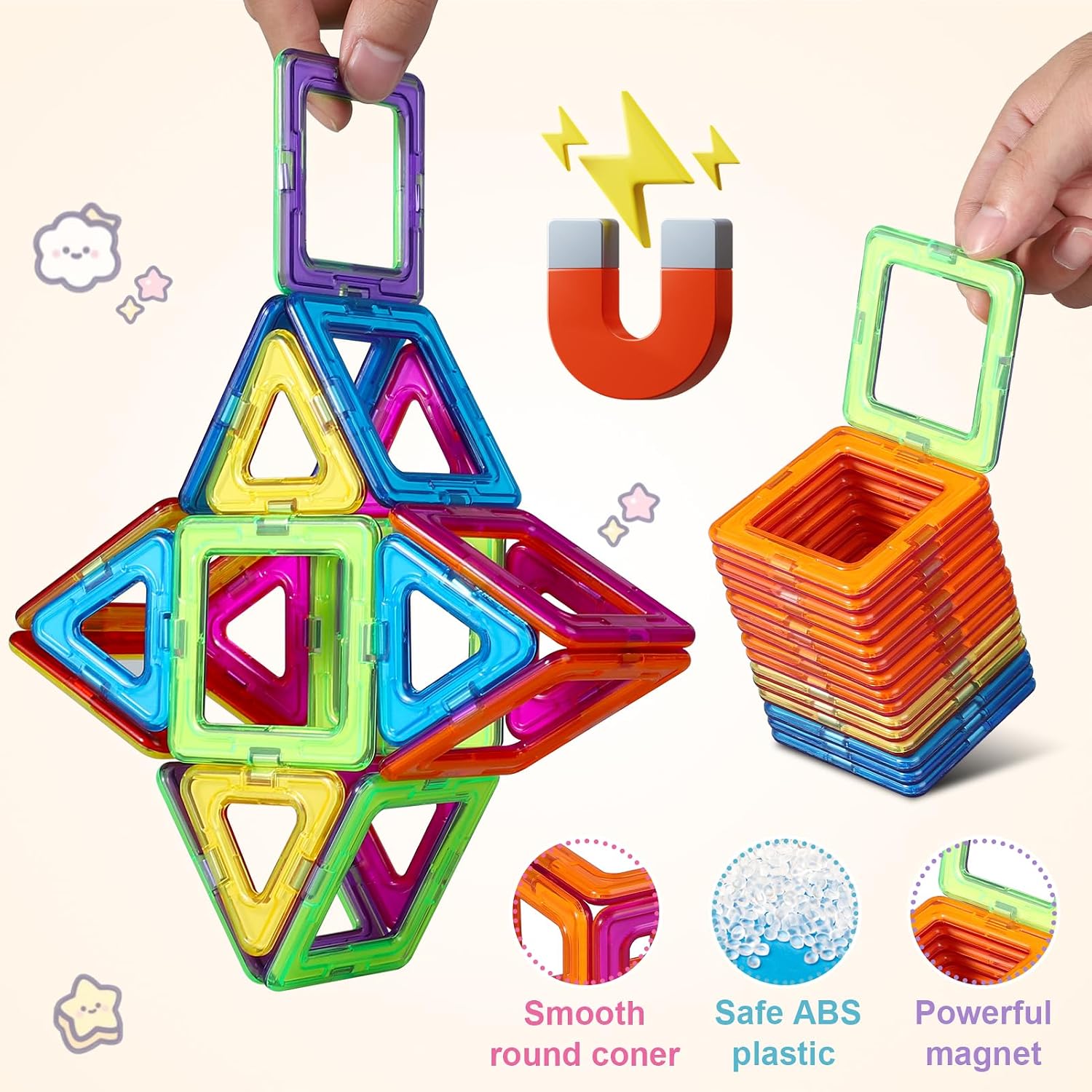 Detalle de ECHOCUBE 42-Piece Magnetic Building Blocks Set: A Practical STEM Toy for Creative Early Learning
