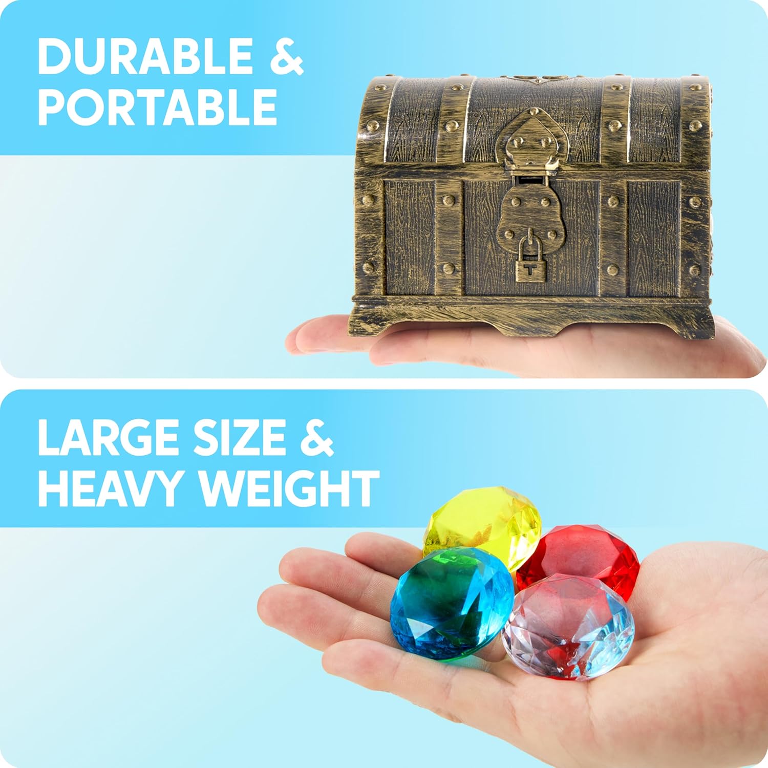 Thumbnail 4 de Sloosh Diving Gems Pool Toys: 16 Big Colorful Diamond Gems with Pirate Treasure Chest (Acrylic Dive & Swim Game)