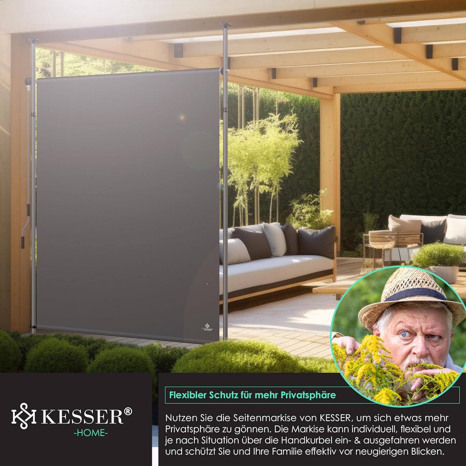 Detalle de KESSER® Klemmmarkise 120x310 cm – senkrechte Vertikalmarkise für Balkon & Garten (wetterfest, ausziehbar, Anthrazit)