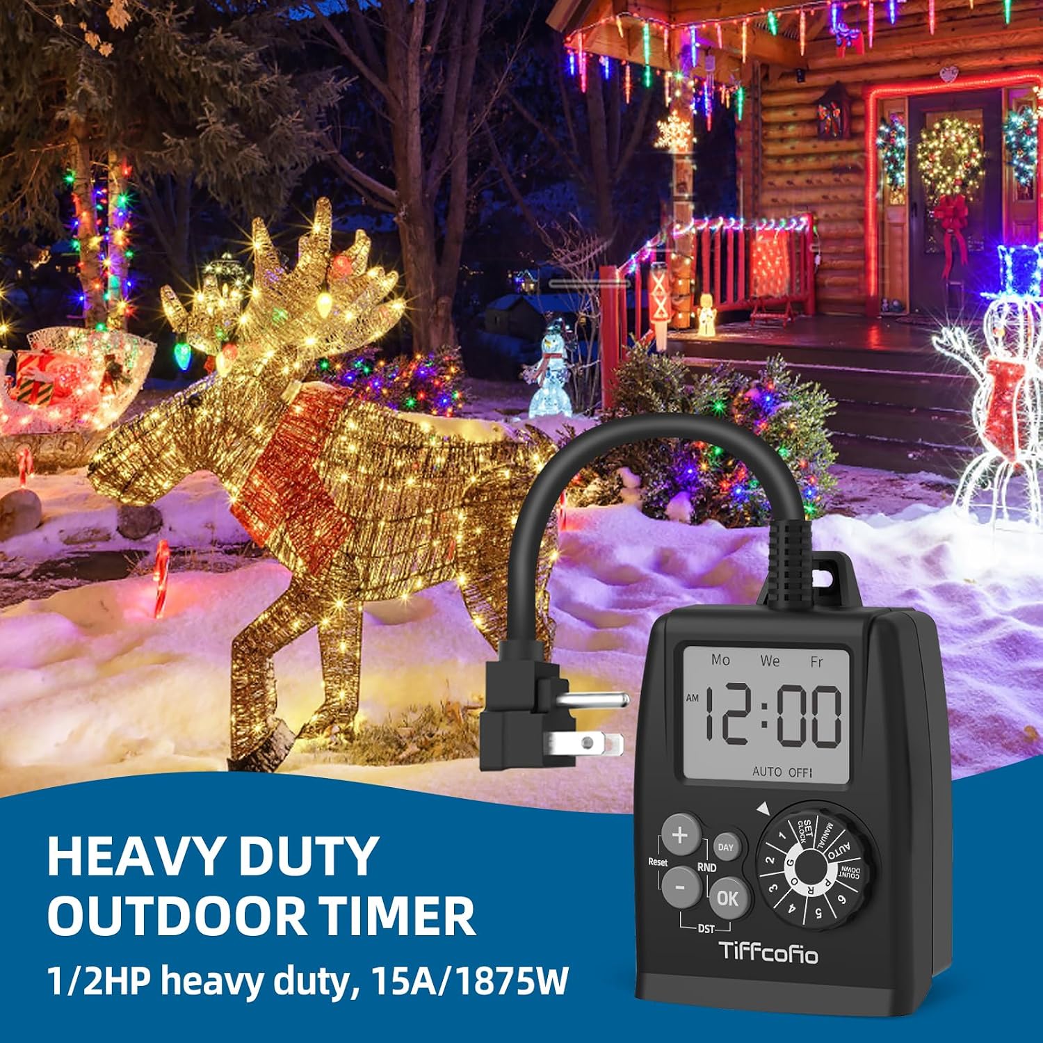 Detalle de TiFFCOFiO TF-261B Digital Outdoor Timer Outlet, 2 Grounded Outlets