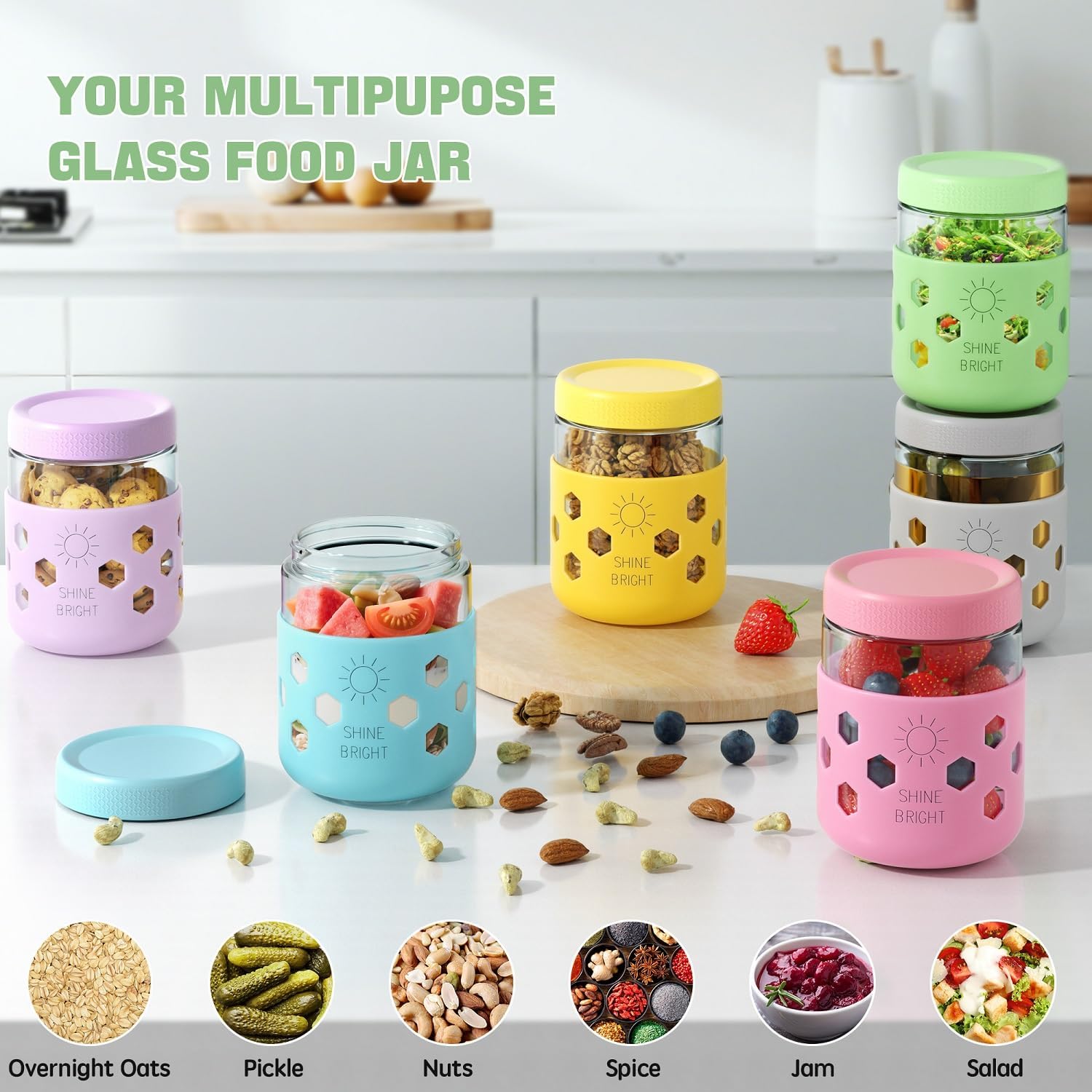 Thumbnail 4 de 16 oz Mason Jars Overnight Oats Containers 🍶