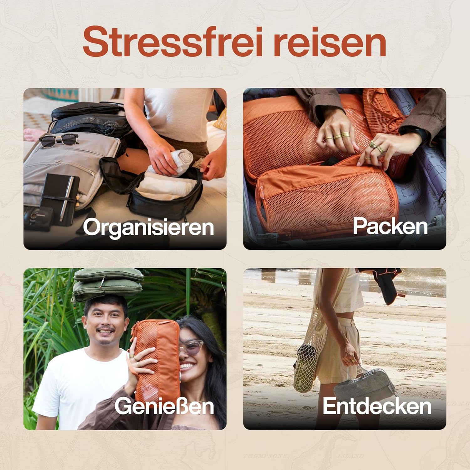 Detalle de TRAVEL DUDE Packwürfel Set mit Kompression – 7-teiliges Set aus recycelten Plastikflaschen, Burnt Orange