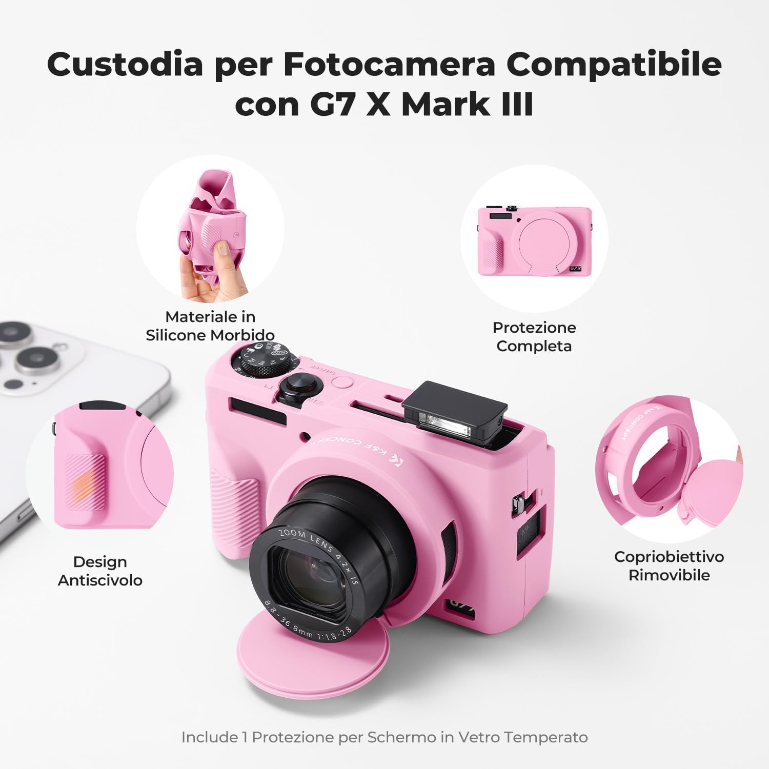 Detalle 2 de K&F CONCEPT Custodia silicone per PowerShot G7X Mark III