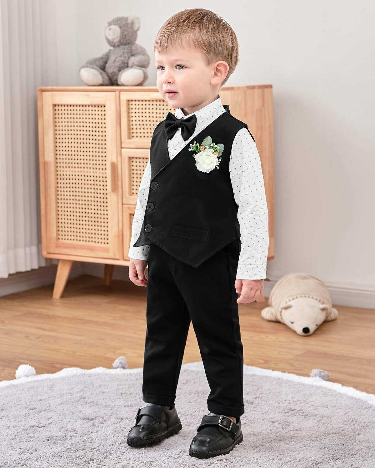 Detalle de ZOEREA Baby Jungen Gentleman Anzug 0-18 Monate – Hemd, Fliege, Weste, Korsage und Hosenträger