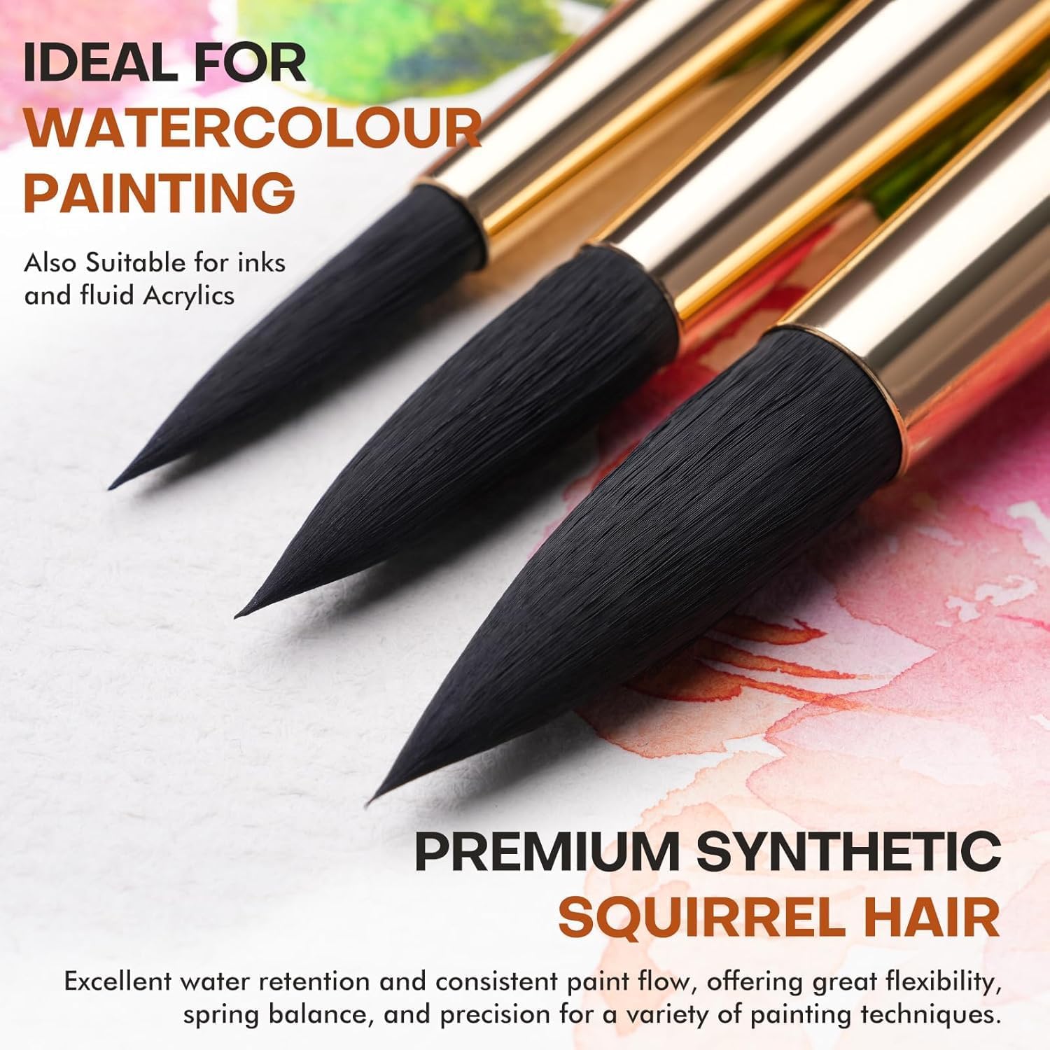 Detalle de Fuumuui 10-piece synthetic squirrel-hair watercolour brush set (multiple shapes)