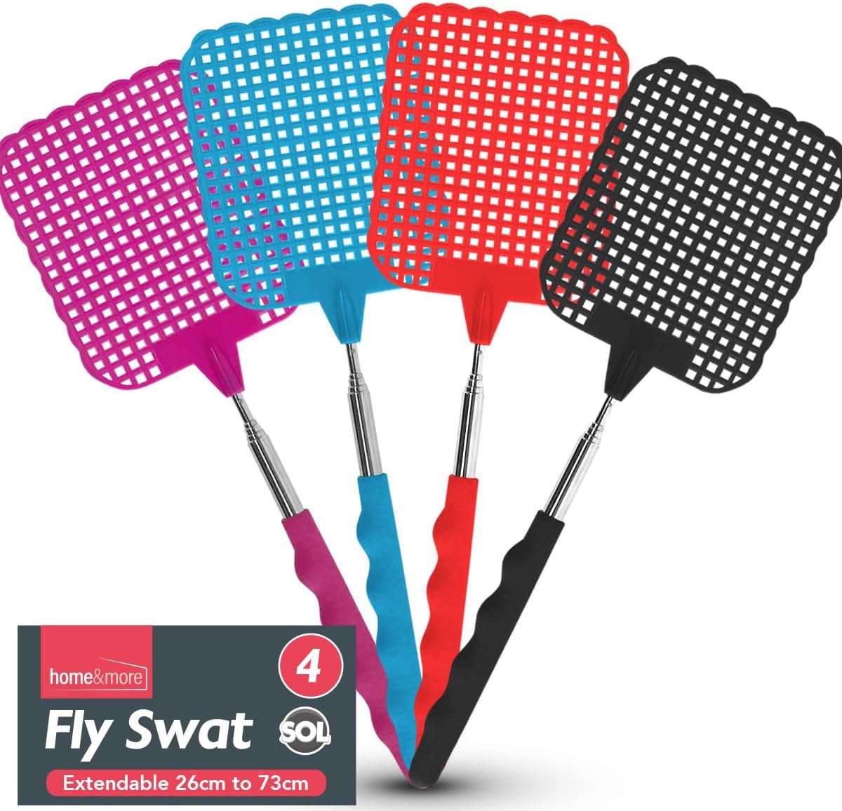 Detalle de SOL 4pk Long Fly Swatter 45cm: Heavy Duty Swats for Flying Pests