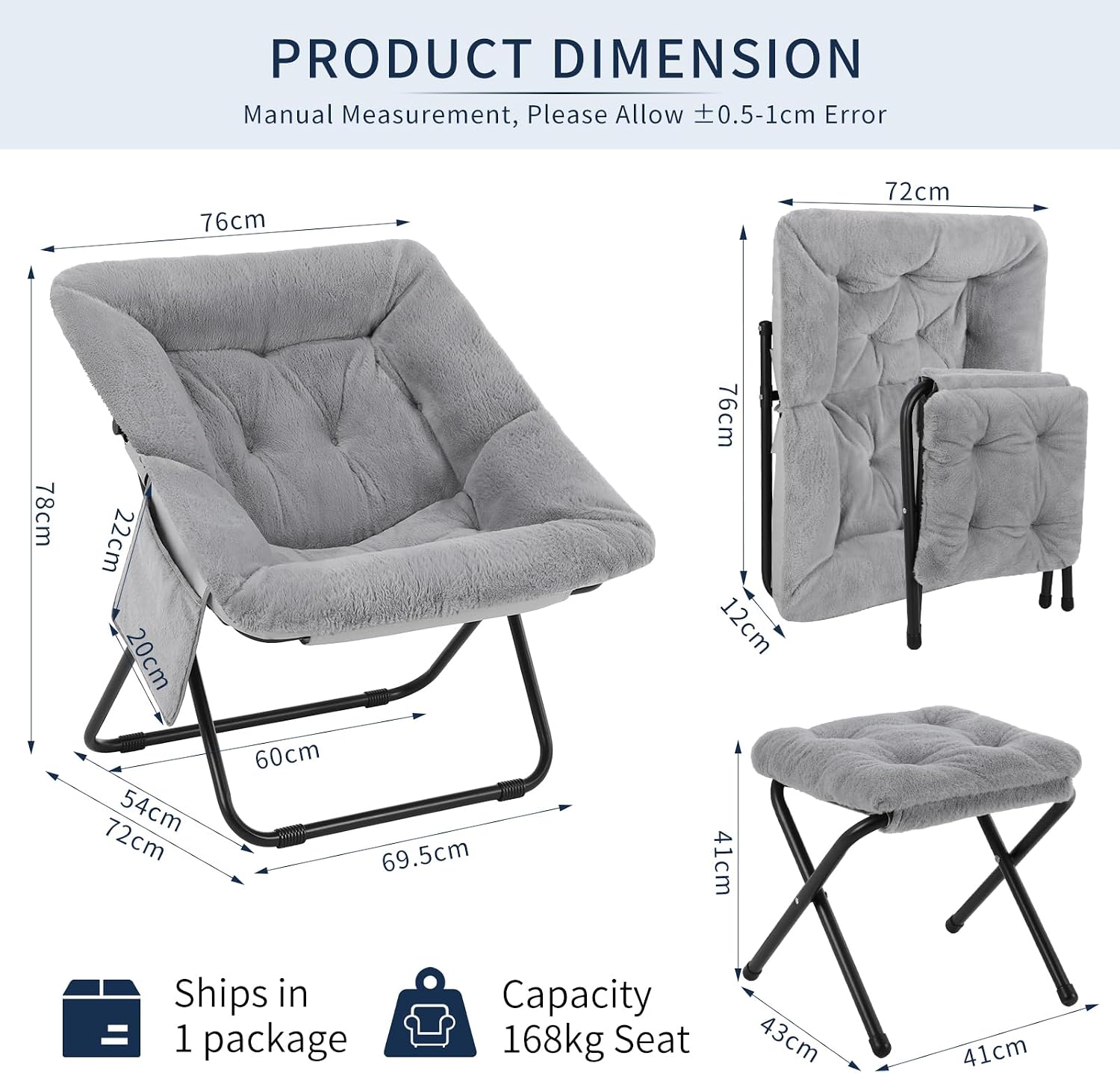 Thumbnail 1 de Clevich sillón de relax plegable gris 72x76x78 cm