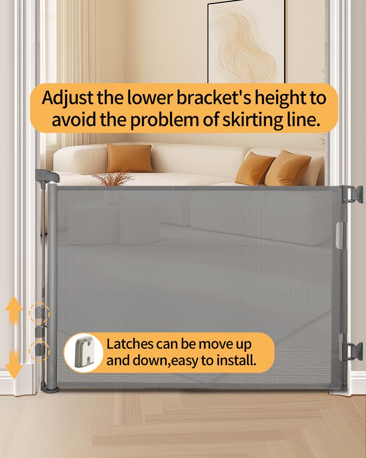 Thumbnail 2 de Retractable Mesh Safety Baby or Dog Gate (86cm Tall) – Expands up to 180cm, Grey