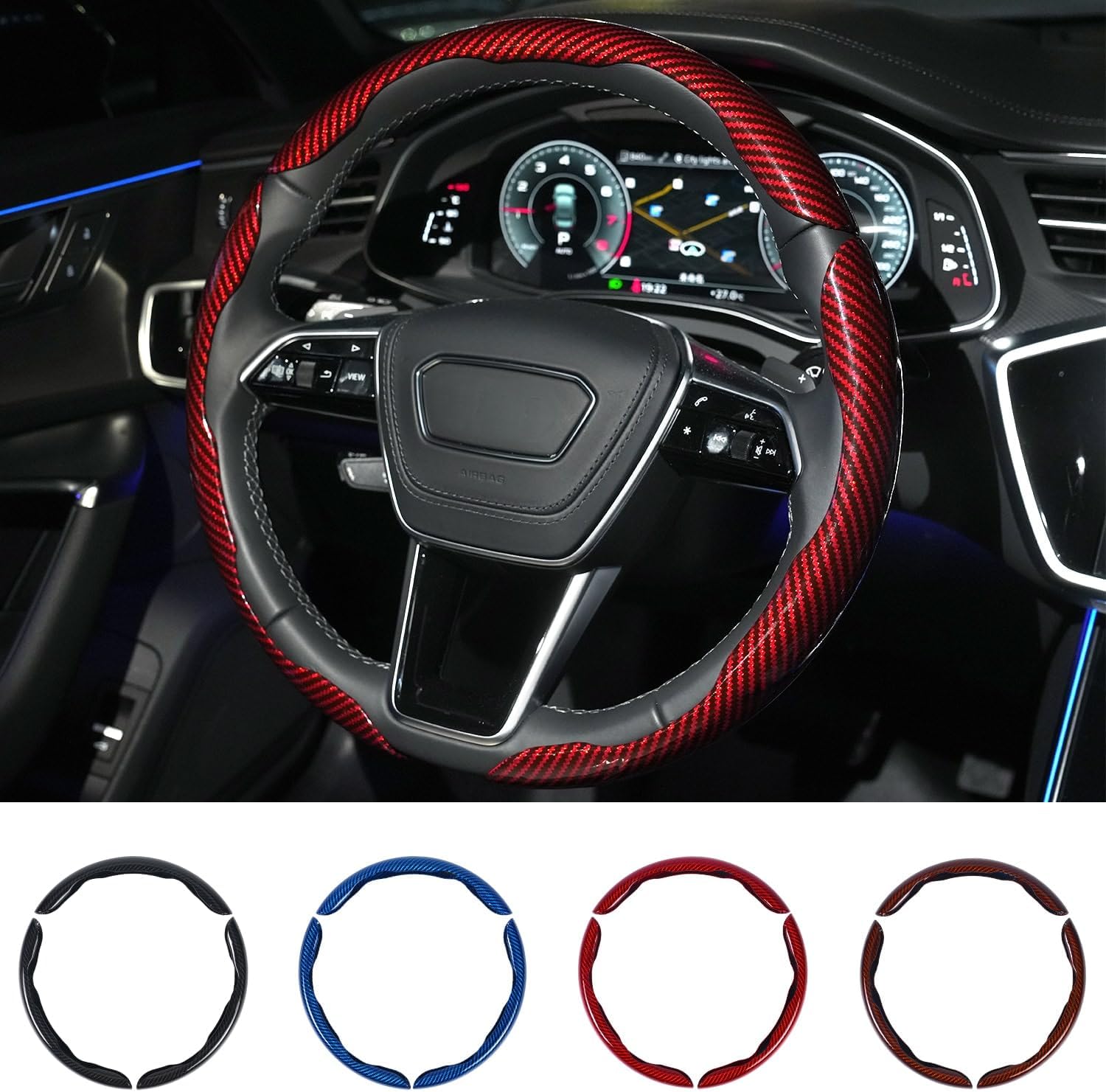 Thumbnail 6 de Hiseanllo Carbon Fiber Steering Wheel Cover 14-16 in