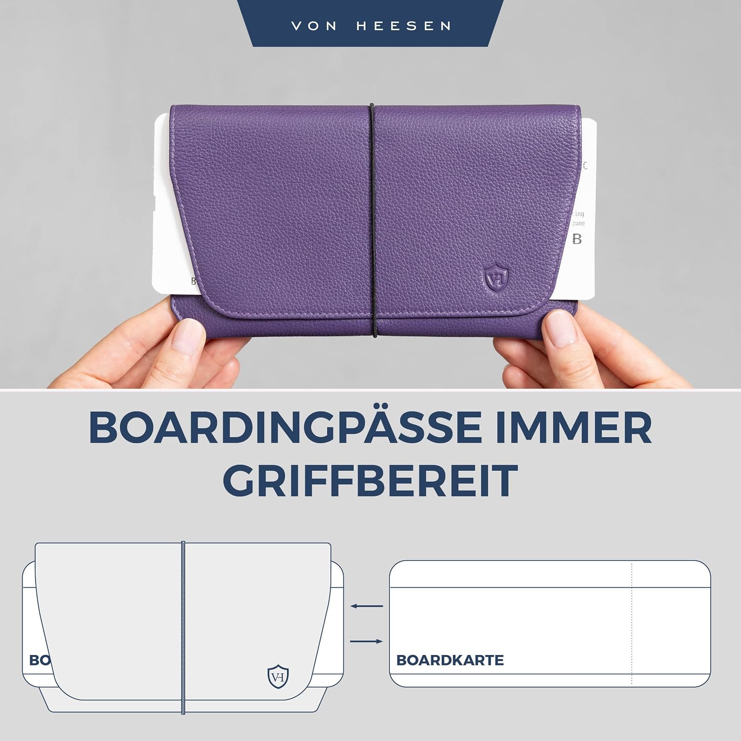 Detalle 2 de VON HEESEN Leder-Reisepasshülle mit RFID-Schutz (Violet) – Passhülle & Organizer