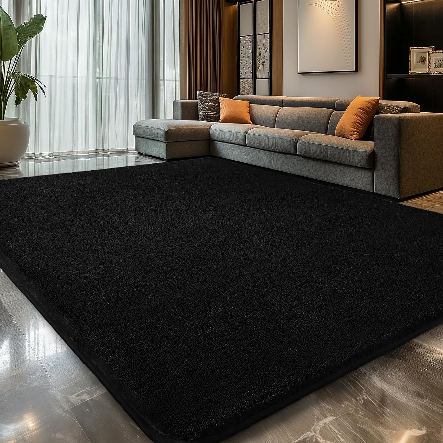 Thumbnail 6 de Sour Lemon Teppich für Wohnzimmer & Kinderzimmer 120x160 cm, Schwarz – kurzflorig, waschbar und rutschhemmend