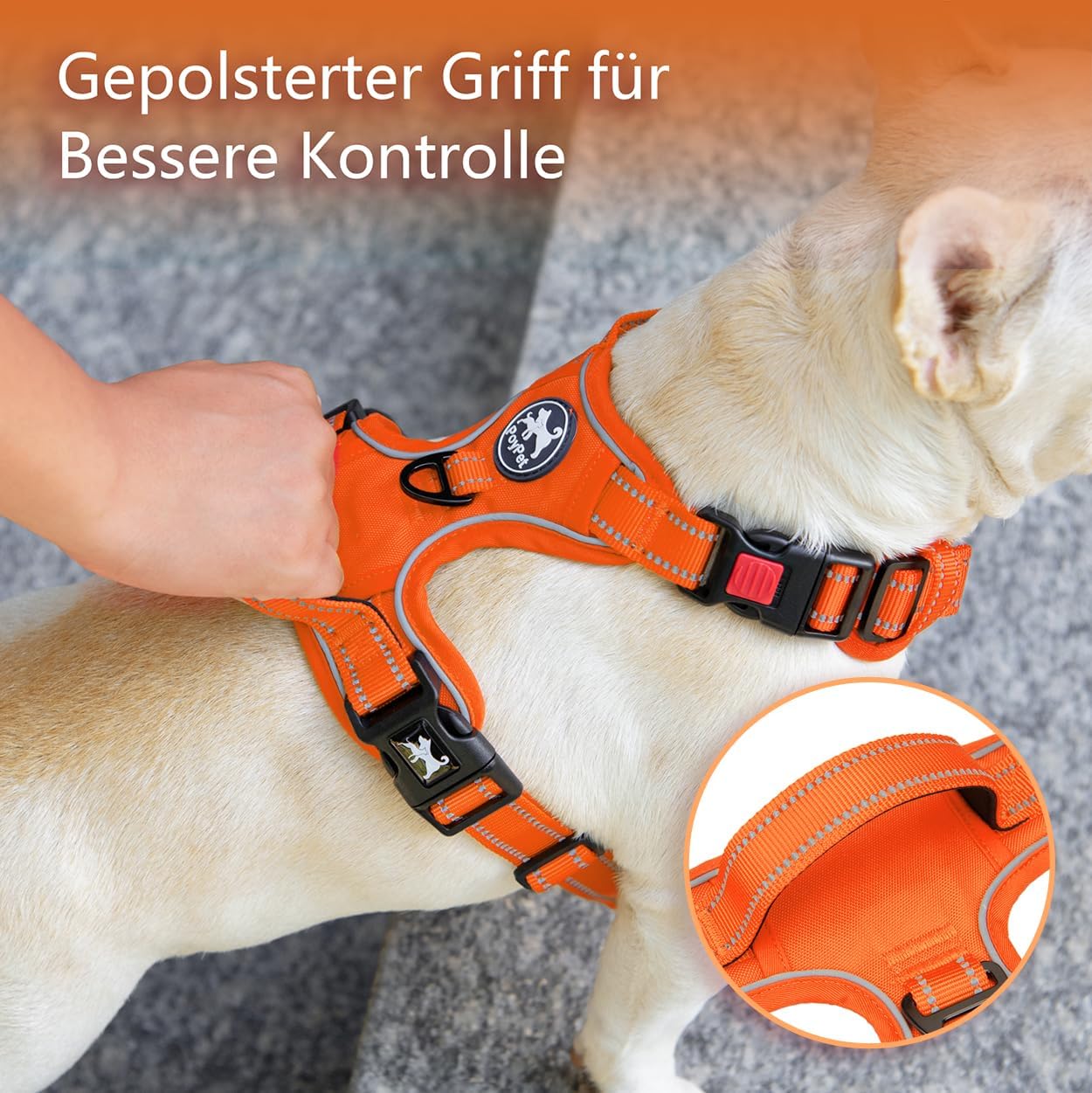 Thumbnail 5 de PoyPet Keine Pull Hundegeschirr mit reflektierender Weste, Easy Control-Griff und 4-fach verstellbaren Riemen (Orange, M)
