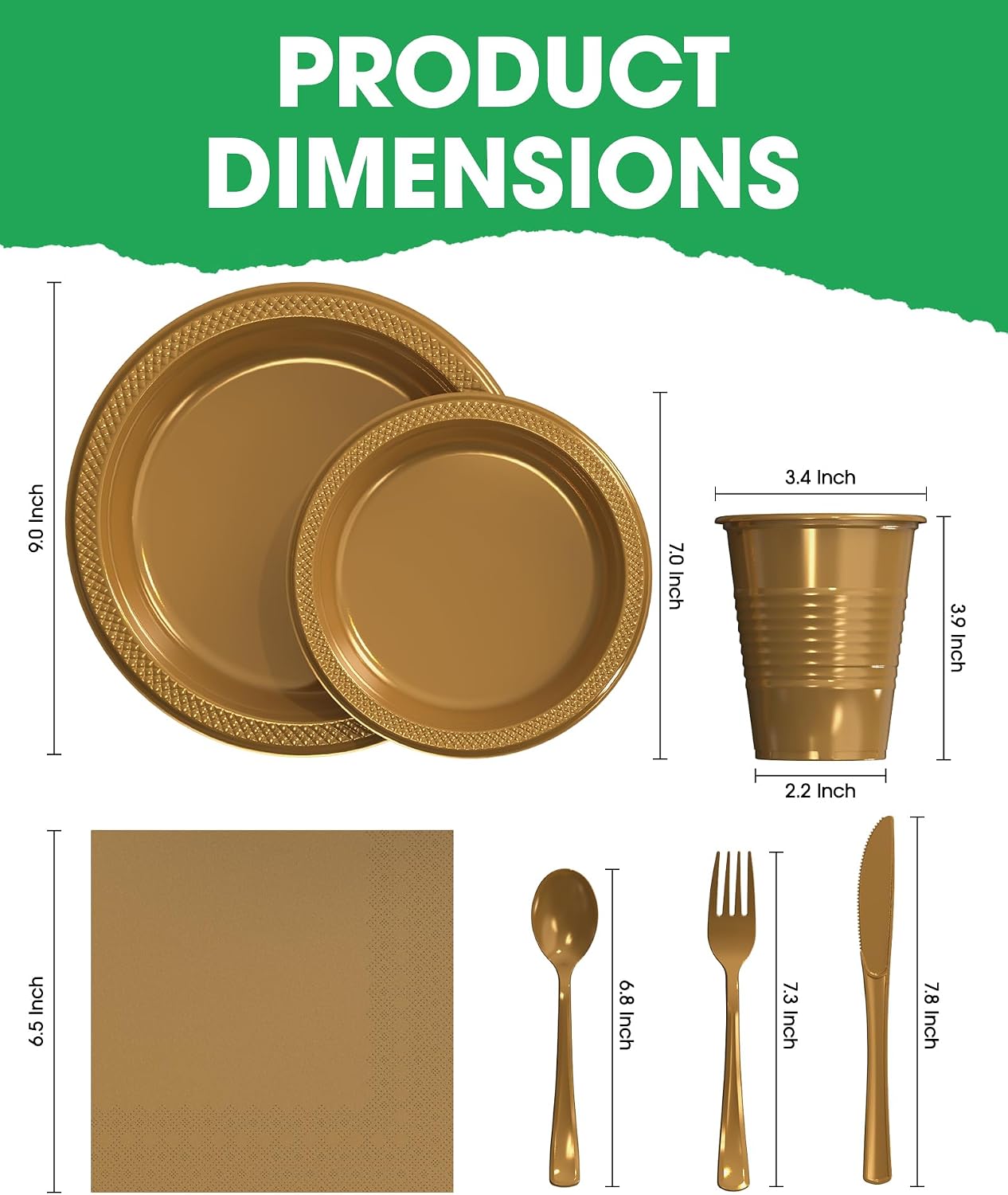 Detalle 2 de Pureegg US.PEP0PZ002 Gold Disposable Dinnerware Set, 350 Pieces for 50 Guests