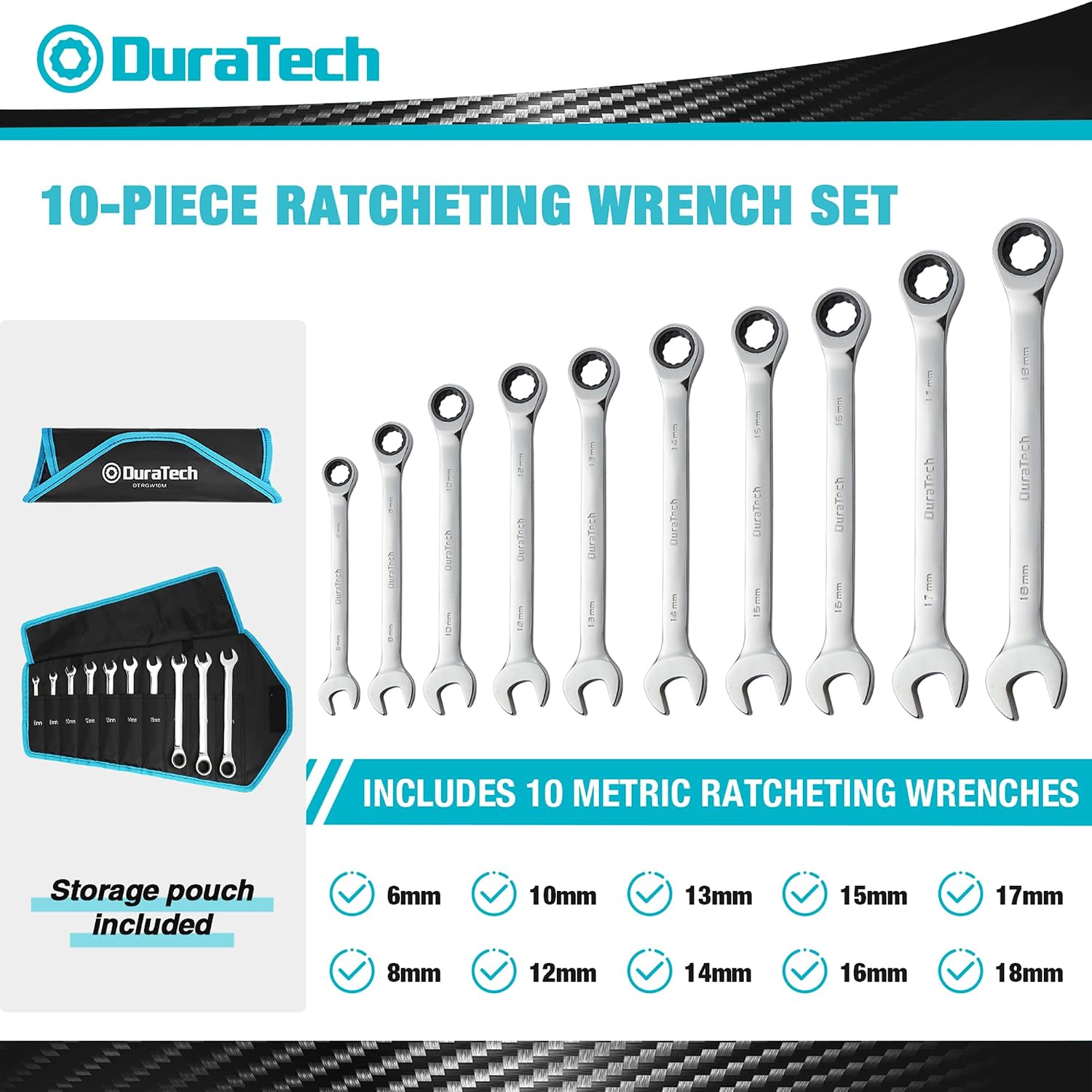 Detalle 2 de DURATECH 10-Piece Ratchet Spanner Set 6-18mm