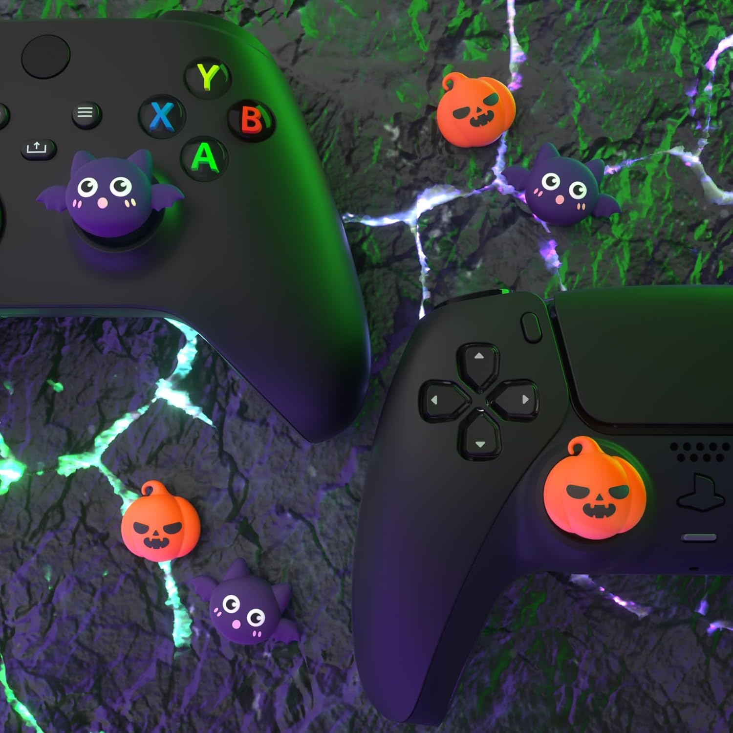 Thumbnail 5 de PlayVital Cute Thumb Grip Caps for PS5/4 Controller — Halloween Pumpkin Bat Silicone Thumbstick Covers
