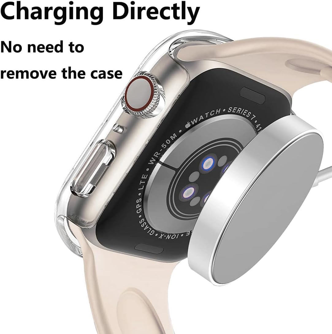 Detalle 2 de HANKN Hart Hülle + Displayschutz 2er-Set für Apple Watch Series 9/8/7 45mm – Klarer Schutz aus PC und gehärtetem Glas