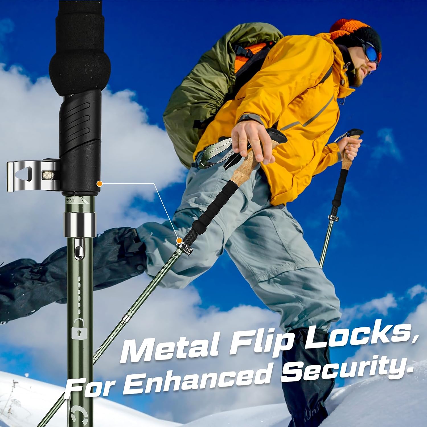 Detalle 1 de COVACURE Hiking Poles (2-pack) collapsible 7075 aluminium with EVA cork handle, 110–130cm