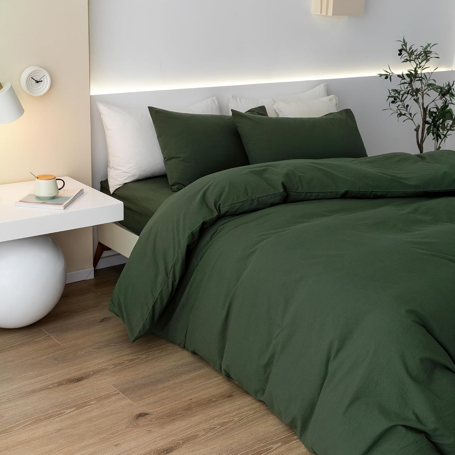 Detalle 2 de JIYUAN Super King Plus Washed Cotton Duvet Cover Set (Relaxed Linen Feel) with Hidden Zipper & 8 Corner Ties