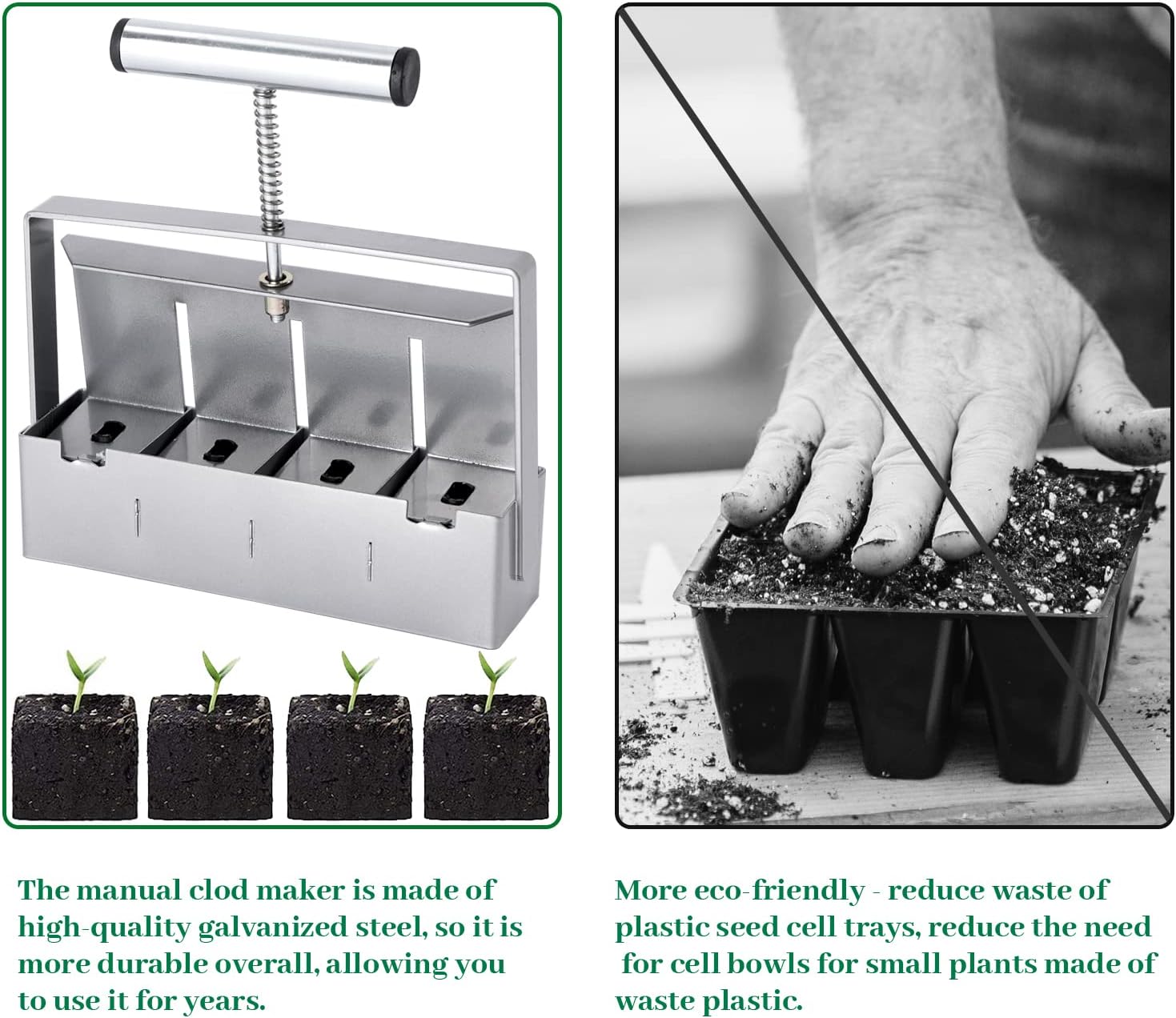 Detalle de Transplant Manual Soil Block Maker, 2-Inch Stainless Steel Quad Blocker