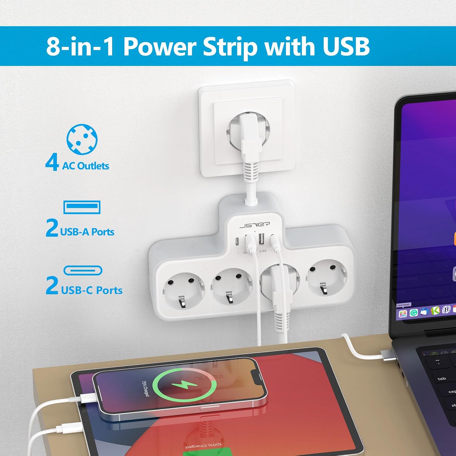 Detalle 2 de JSVER Multiprise USB 4 prises 3680 W