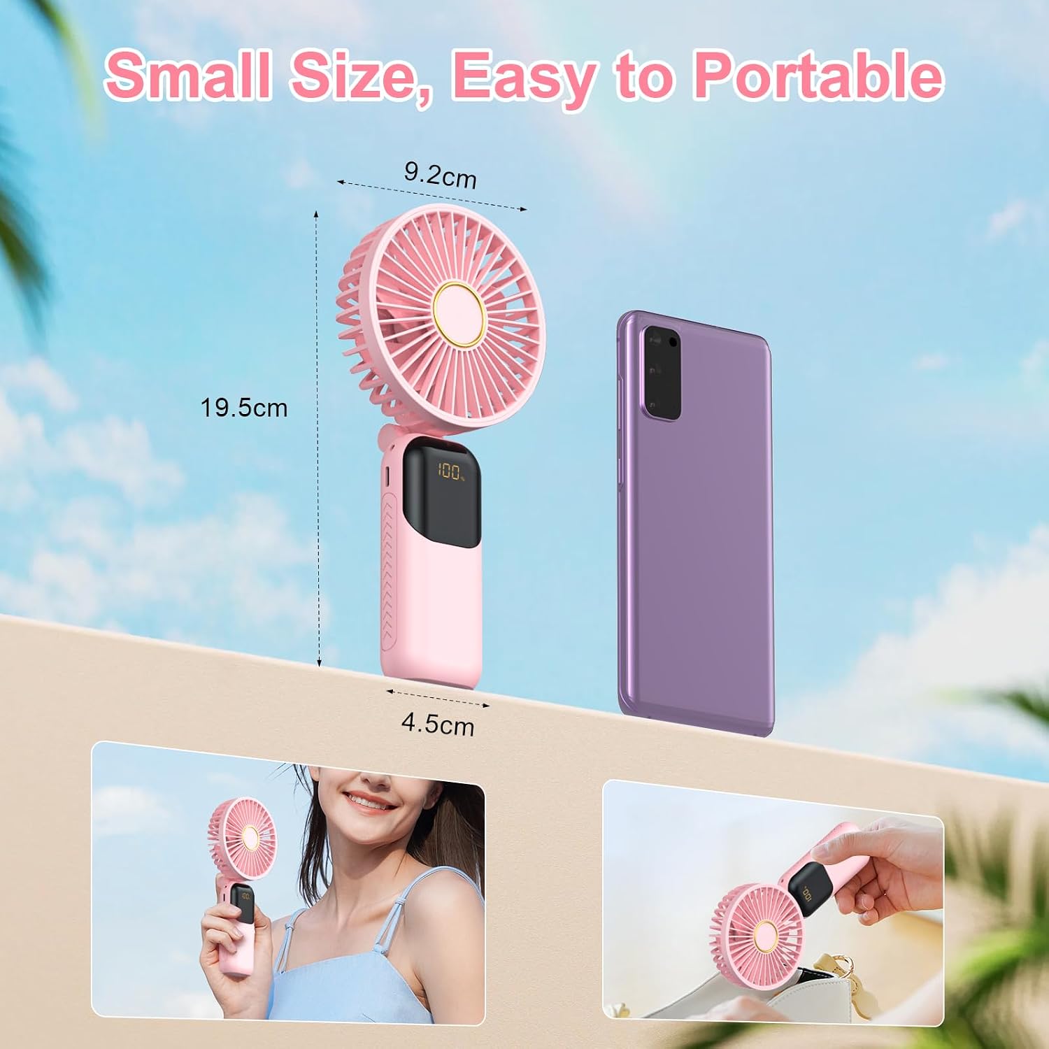 Thumbnail 2 de Handheld Fan Rechargeable 5 Speed Personal Air Cooler