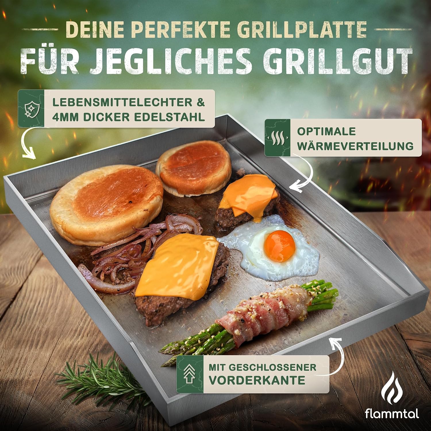 Thumbnail 1 de flammtal Grillplatte Edelstahl 40x30 cm