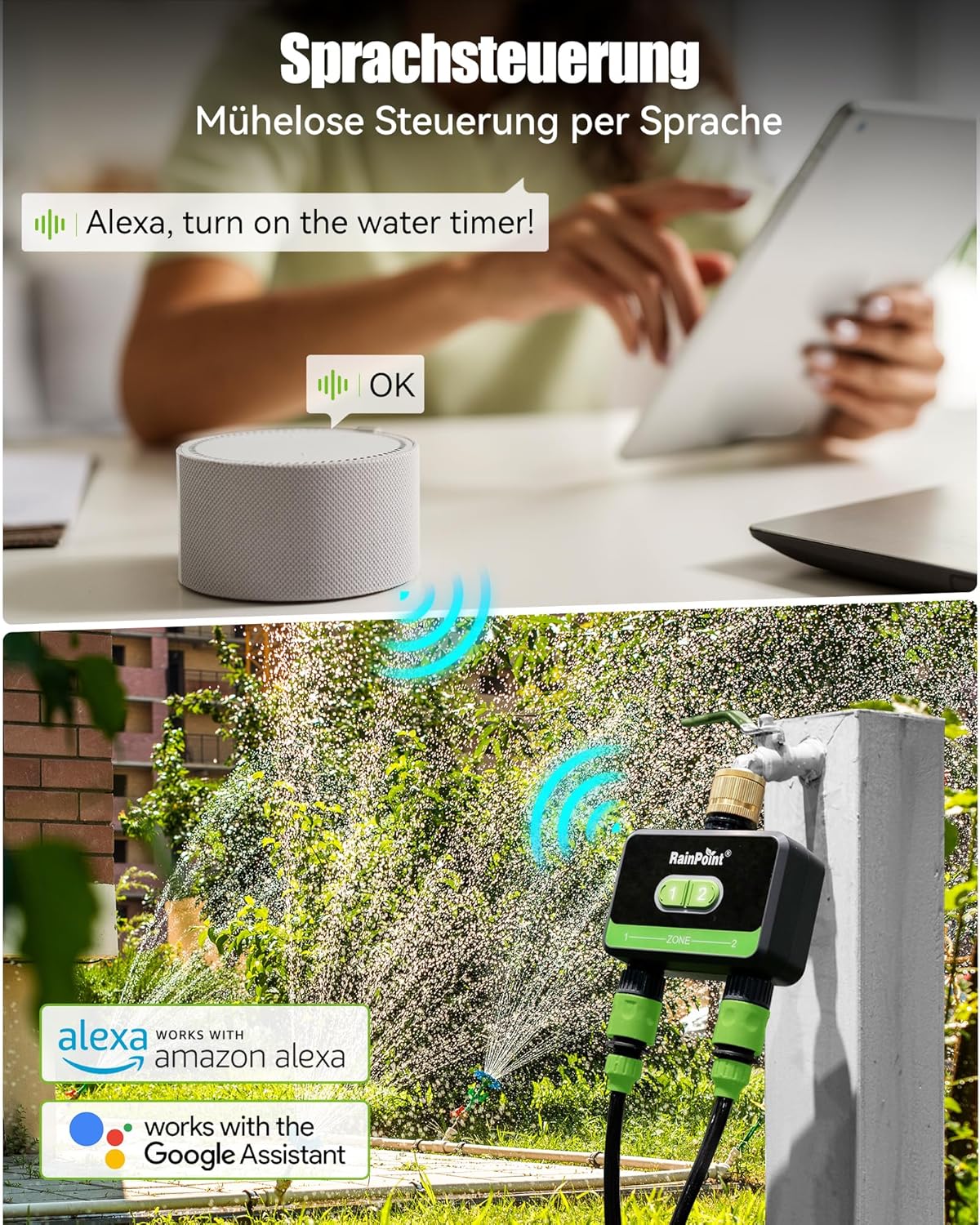 Thumbnail 6 de RAINPOINT Bewässerungscomputer WLAN mit 2 Ausgängen – automatische Gartenbewässerung per App & Sprachsteuerung