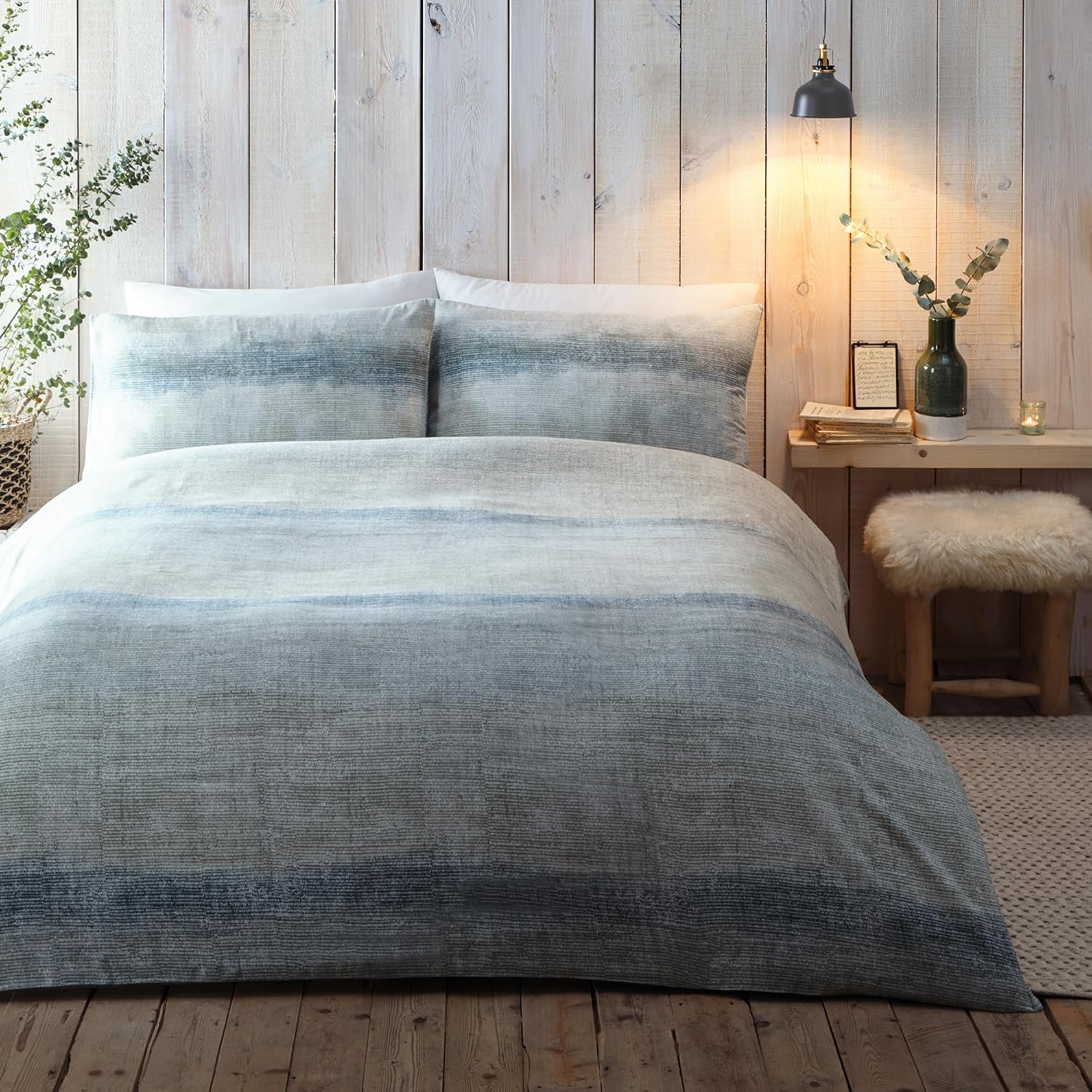 Detalle 2 de Appletree Hygge Anson Stripe – zielona pościel z bawełny szczotkowanej, Double