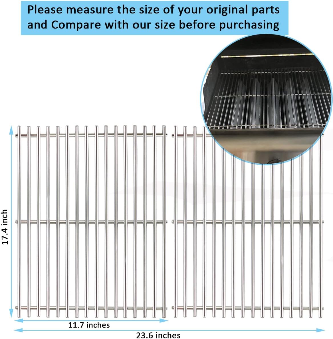 Detalle de 44,5 cm Edelstahl-Grillrost für Weber Spirit I & II 300 Serie – Ersatzrost aus Edelstahl