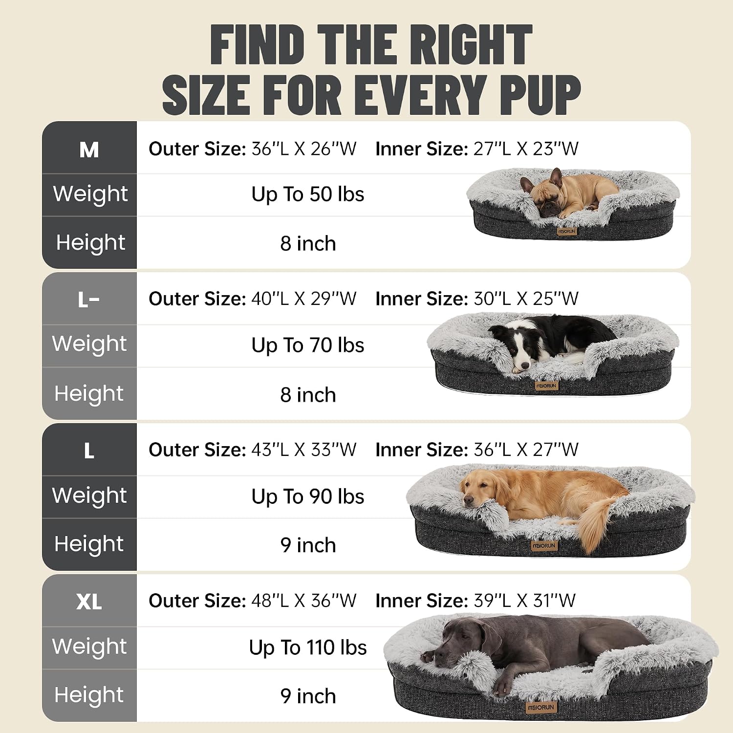 Detalle de Miorun Orthopedic Dog Bed, 43-Inch