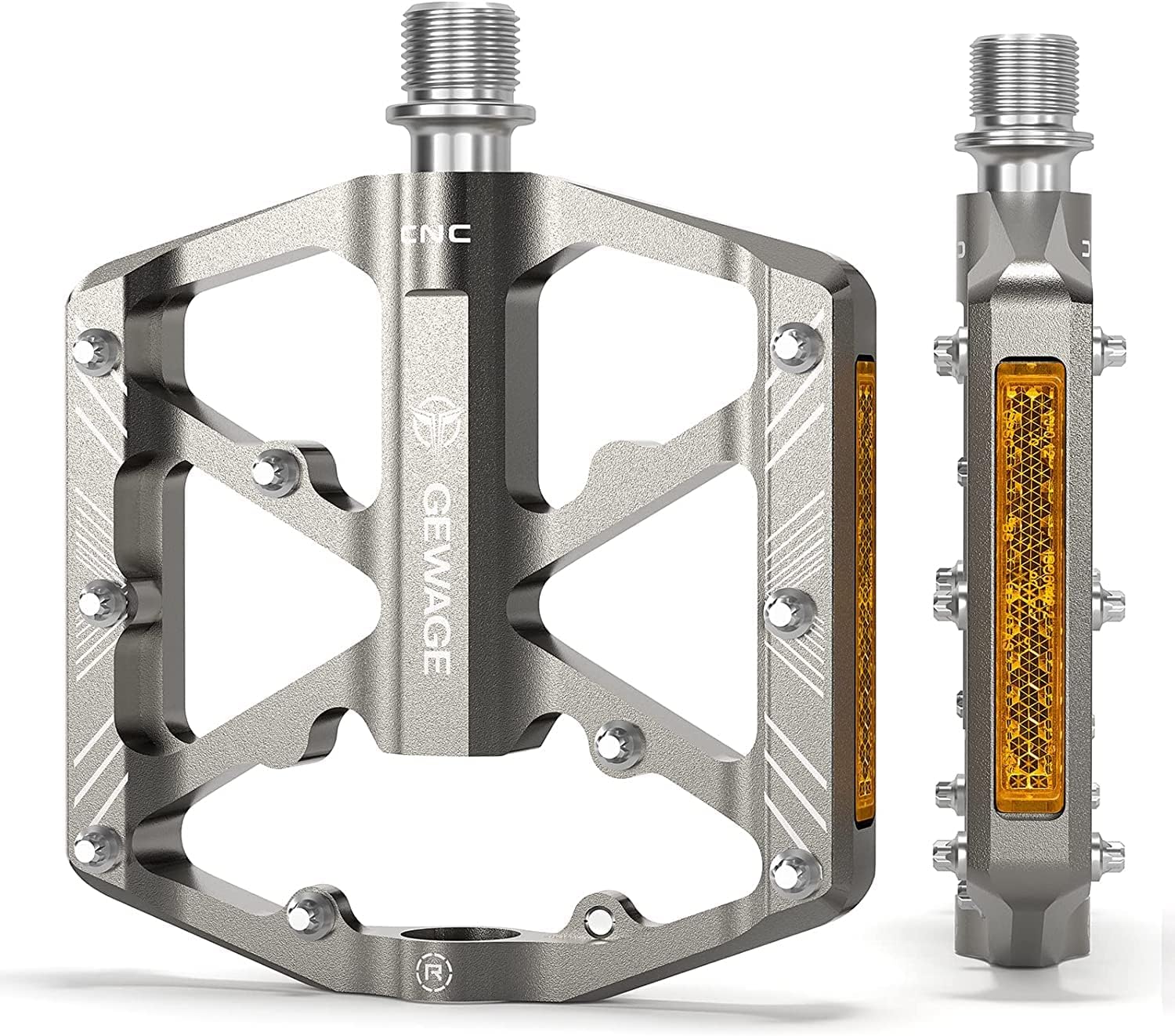 Detalle de GEWAGE Fahrradpedale mit Reflektoren – CNC-Aluminium Plattformpedale, 9/16 Zoll