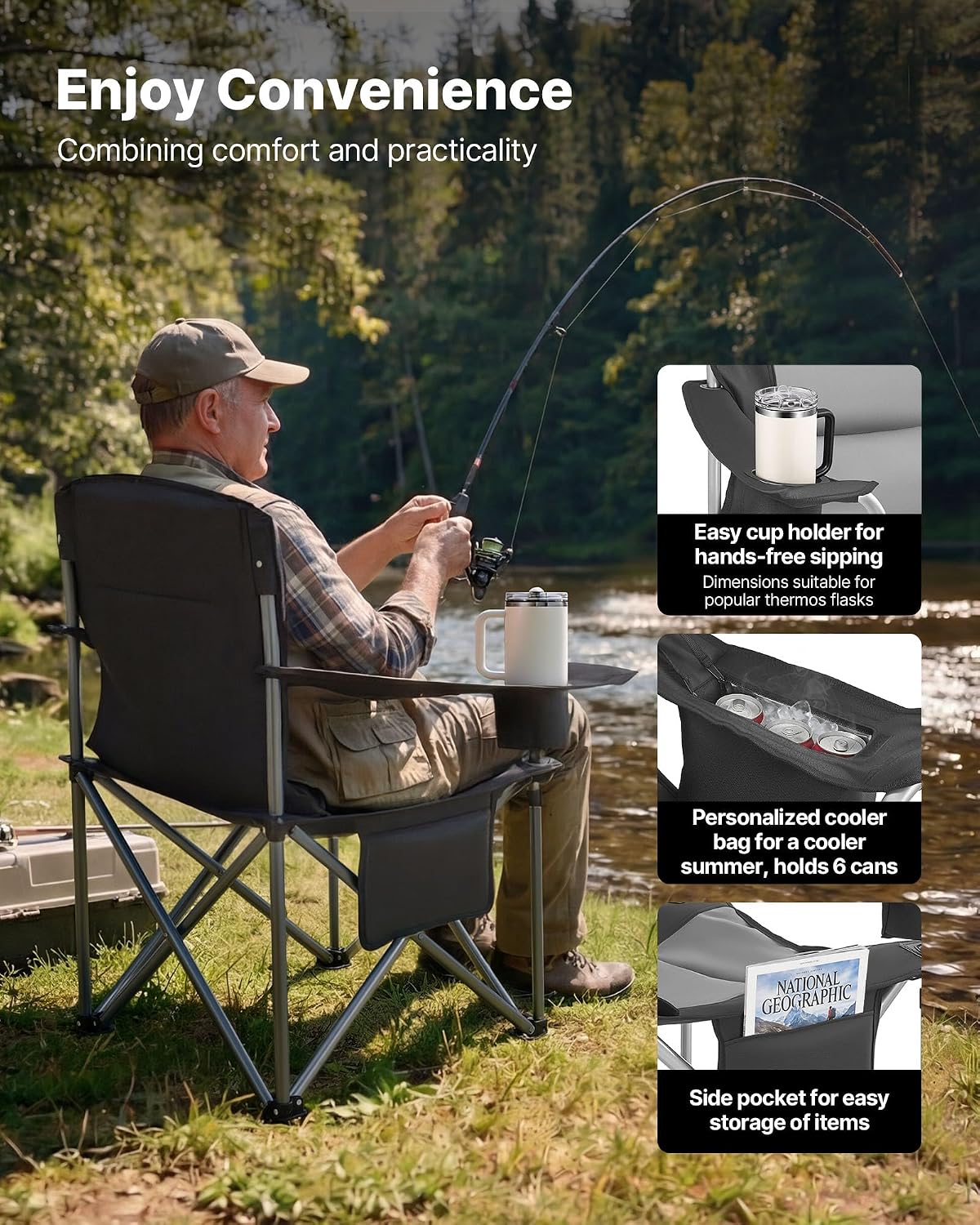 Detalle de VEVOR ZM2006XL-2pack Oversized Camping Chairs, 450 lb Capacity, Padded Backrest