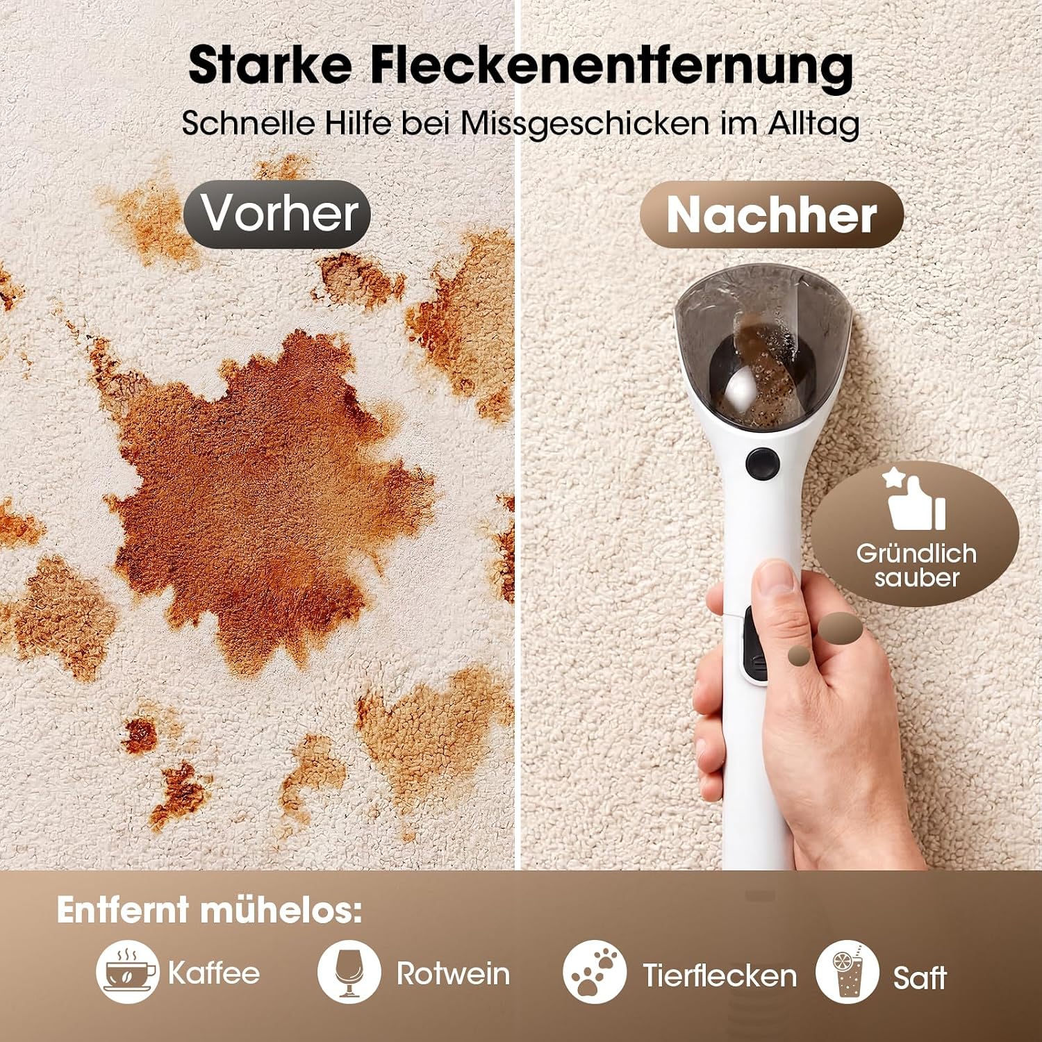 Detalle 2 de Lubluelu Nasssauger Polsterreiniger 600 W – kompakter Tiefenreiniger für Teppiche, Polster & Auto