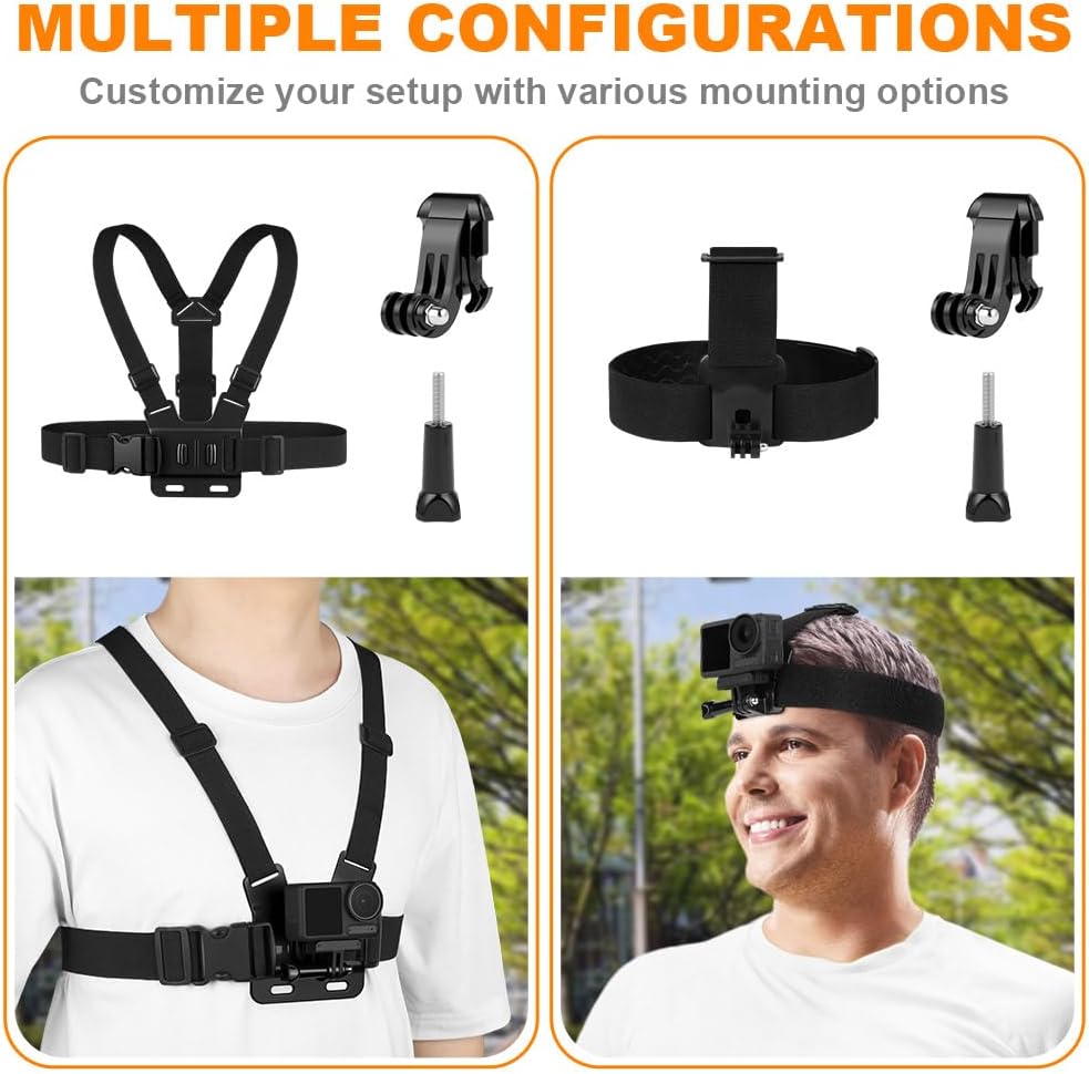 Detalle de Adiwo 2 in 1 Imbracatura Pettorale e Fascia per Testa per Action Cam — compatibile con GoPro Hero 13-4 e DJI Action Pro