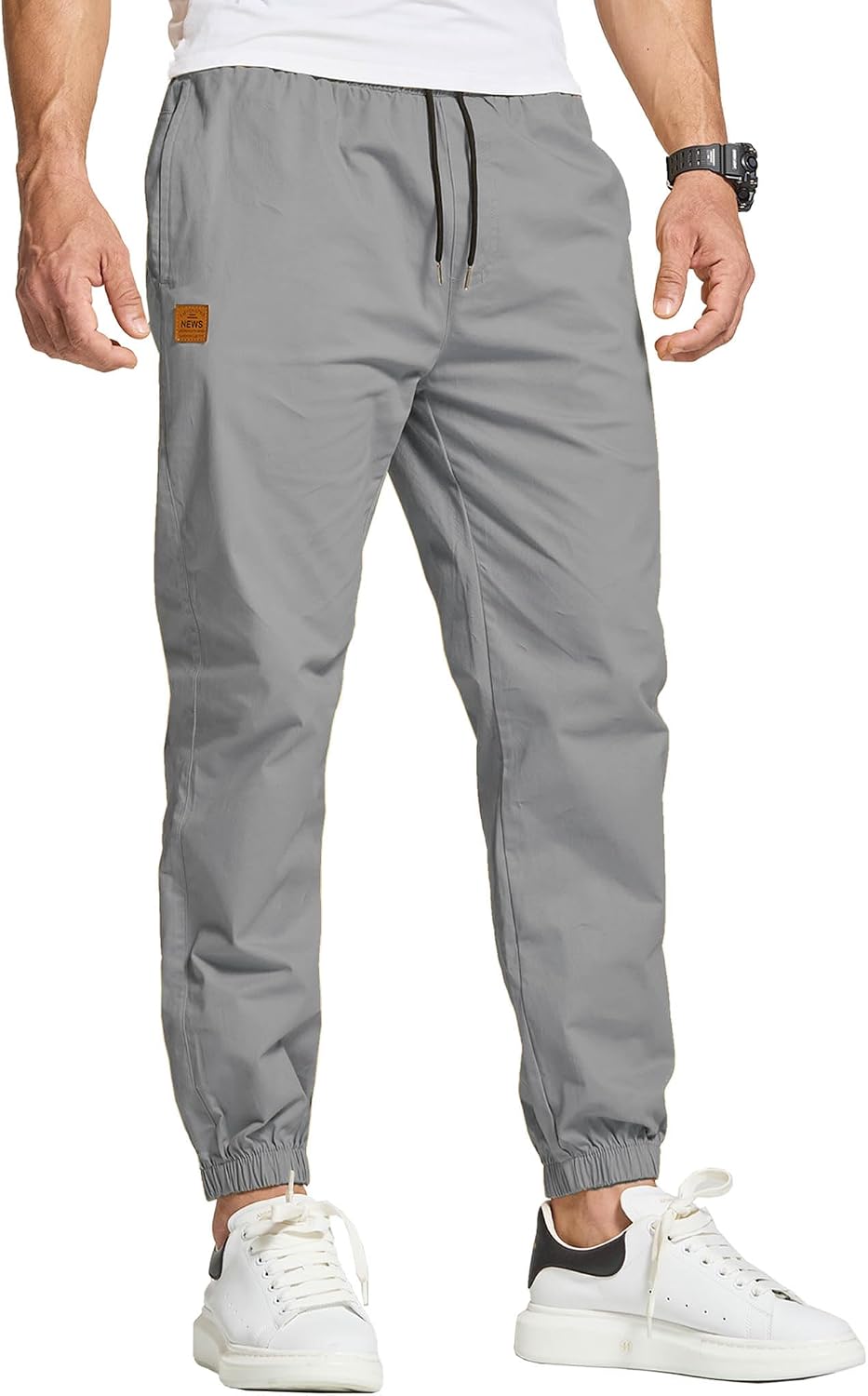 Detalle de JustSun herenbroek van katoen, slim fit, met trekkoord en vier zakken