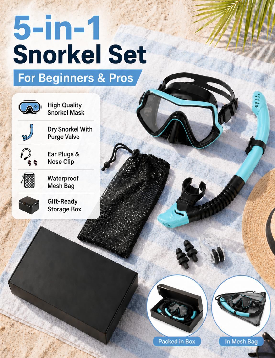 Detalle de Vogista Dry Top Snorkel Set Adults — 5-in-1 Snorkelling Gear for Beginners to Enthusiasts
