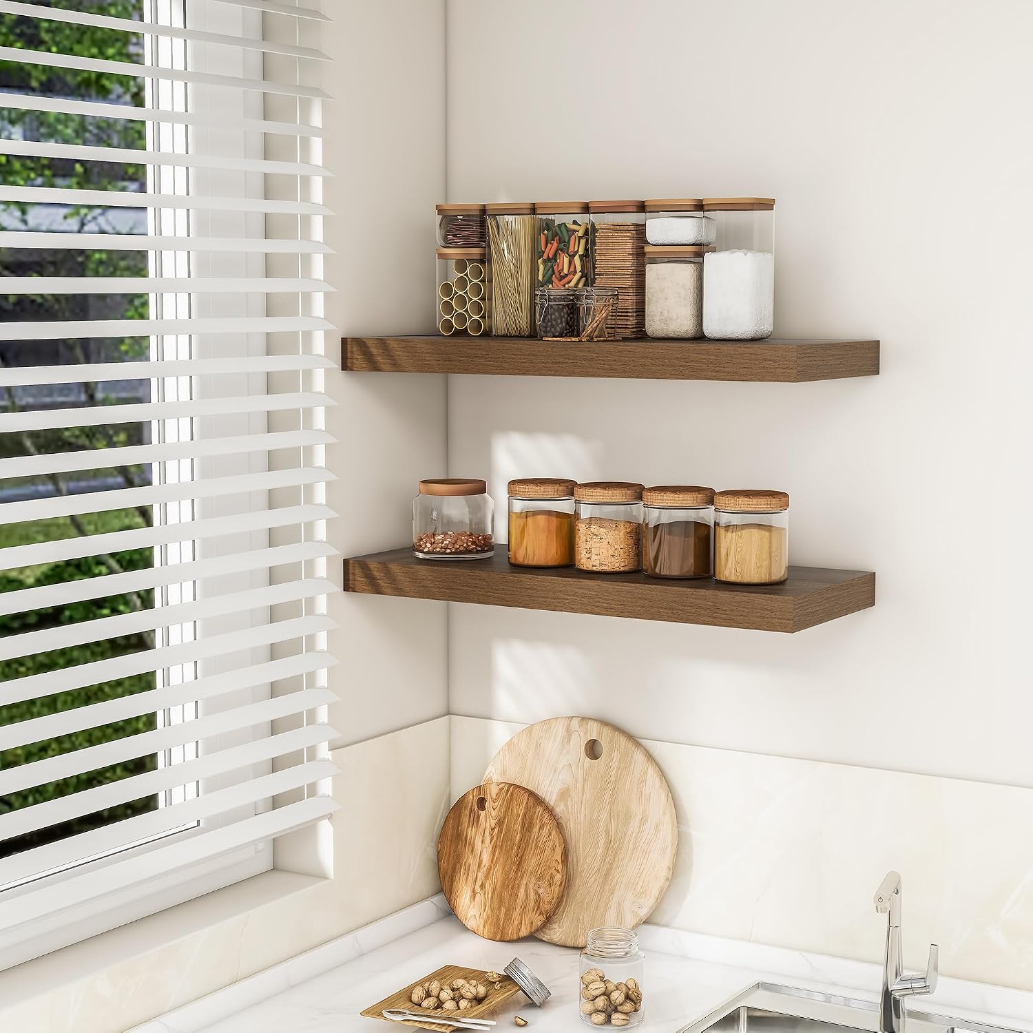 Thumbnail 3 de RICHFOCUS 31.5-Inch Walnut Floating Shelves (2-Pack) with Invisible Brackets