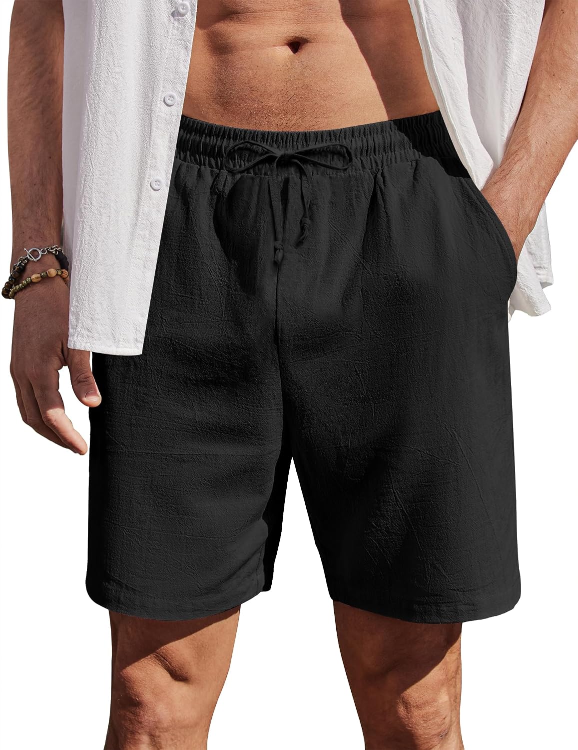 Thumbnail 5 de COOFANDY Pantaloncini da Uomo Estivi in Cotone con Tasche e Vita Elasticizzata