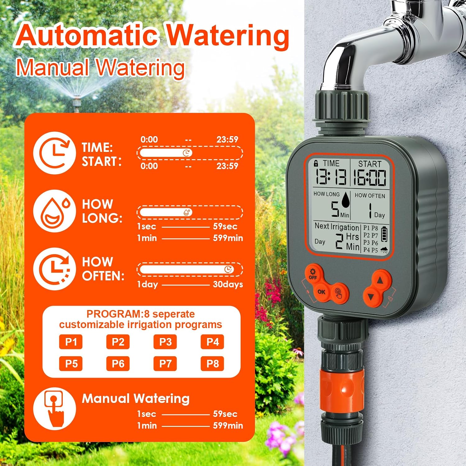 Detalle de Programmatore Irrigazione a Batteria con Sensore Pioggia e 8 Programmi separati
