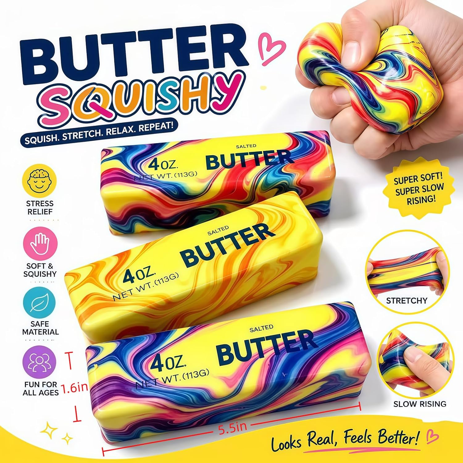 Thumbnail 6 de Squishy Butter Stick 3 Pcs Slow-Rising PU Fidget Toys in Assorted Colors