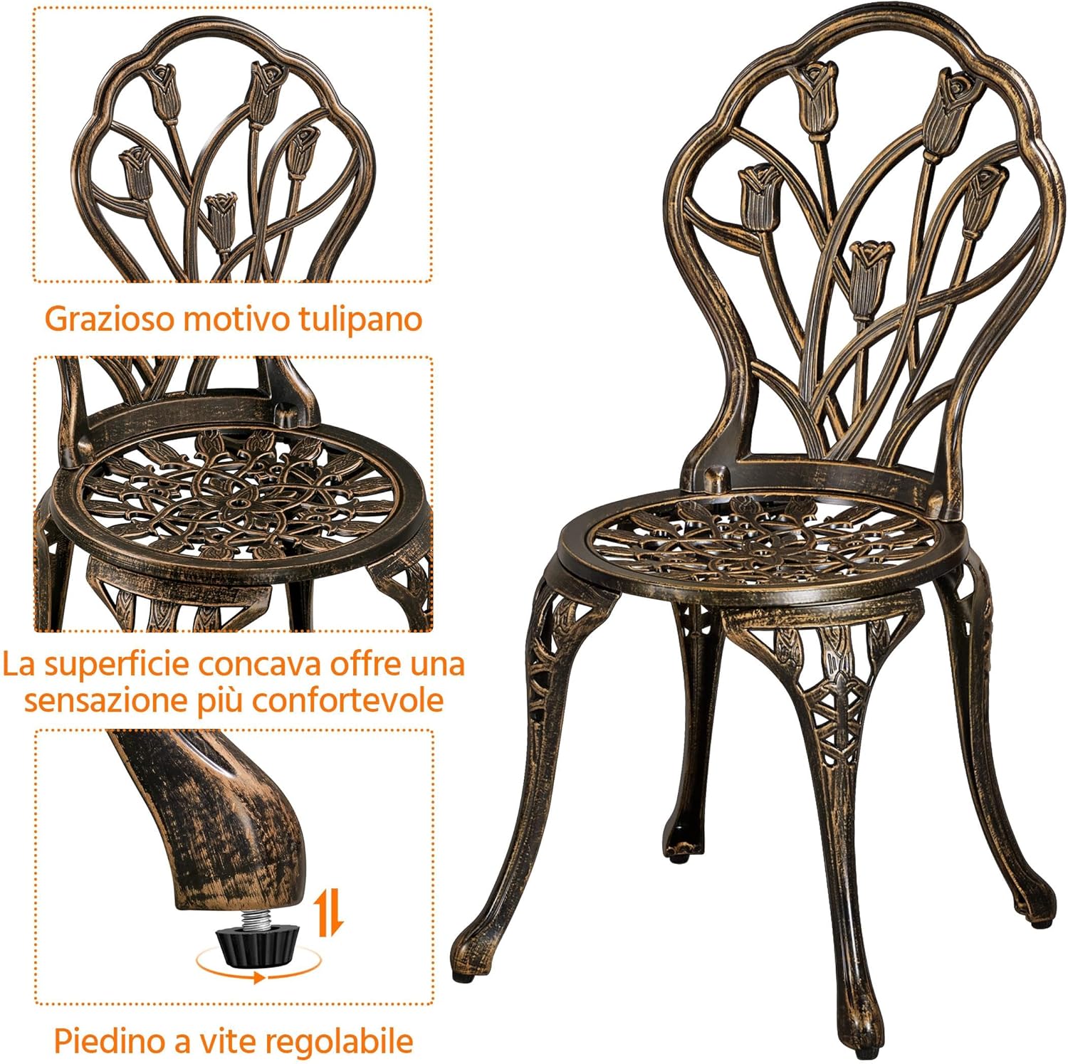 Thumbnail 4 de Yaheetech Set tavolo e sedie da giardino 3 pezzi: stile tulipano in lega di alluminio bronzo