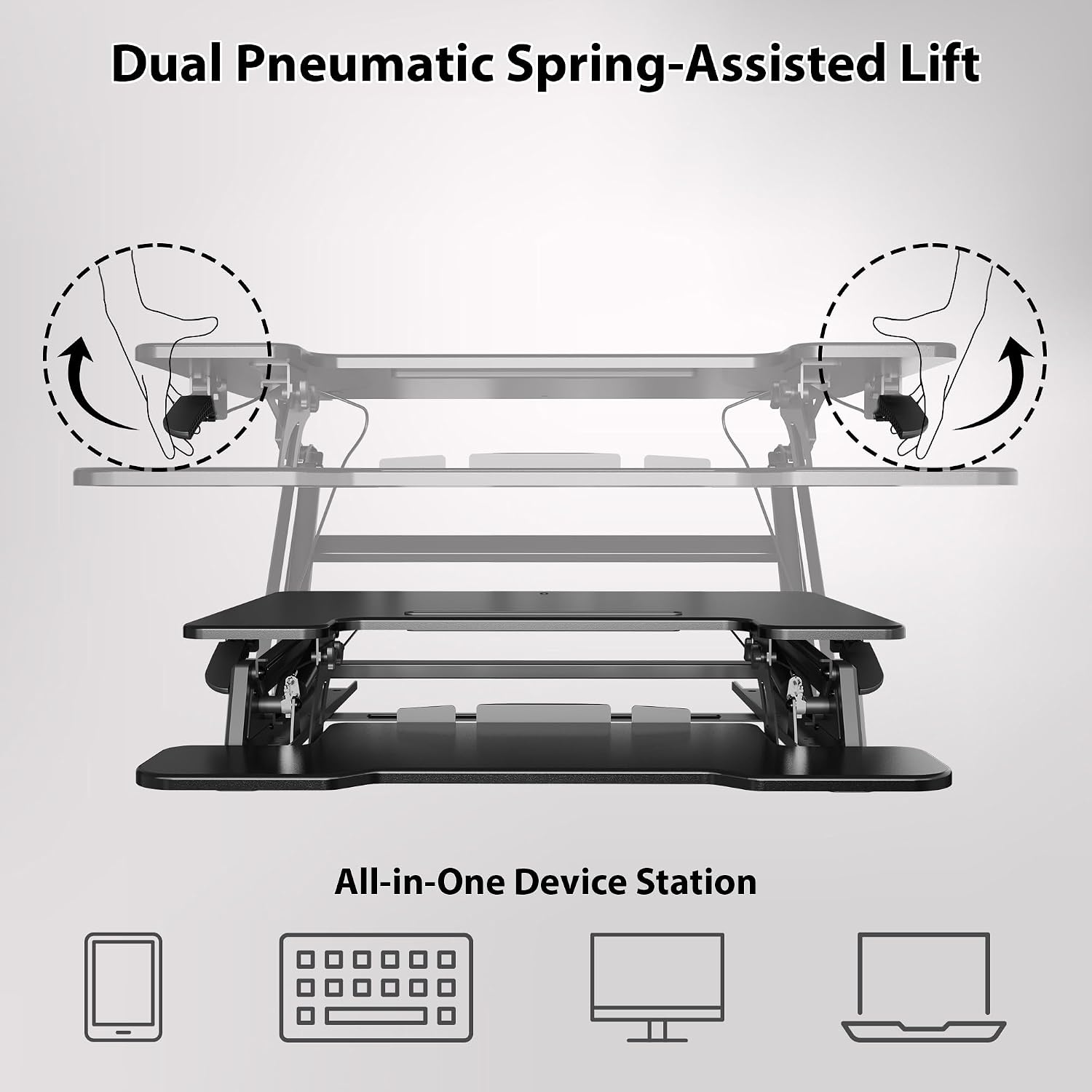 Detalle de BONTEC scrivania regolabile in altezza con doppia molla per doppio monitor (81,3 x 52,2 cm), capacità fino a 15 kg